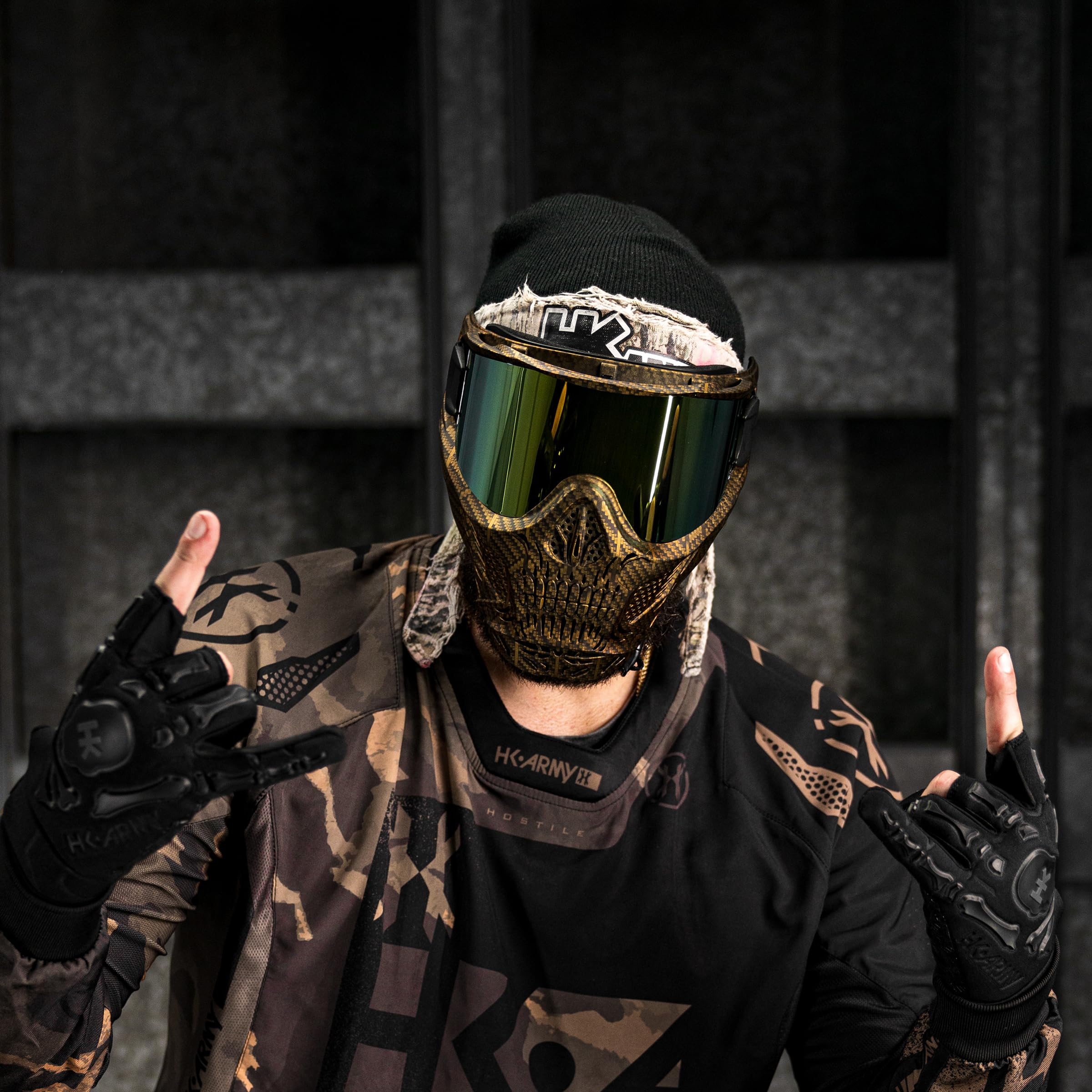 HK Army HSTL Skull Paintball Goggle & Airsoft Mask - Machine Gold & Gold Lens - Tactical Protection for Paintball, Airsoft & Outdoor Sports