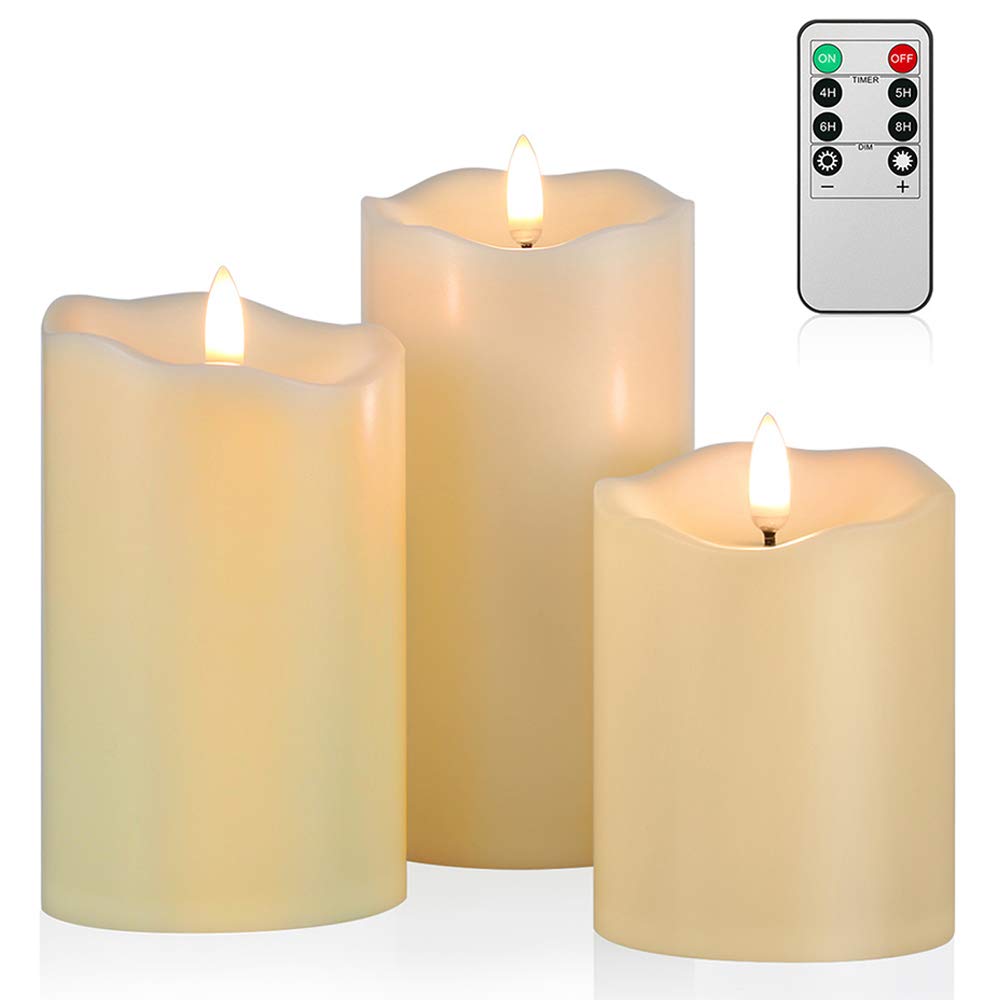 ANGELLOONG Flickering Flameless LED Candles - Set of 3 Realistic Battery Operated Candles with Remote & Timer for Home Decor, Weddings, Birthdays, Valentine's Day | Perfect for Romantic Dinners, Spa Relaxation, and Holiday Centerpieces
