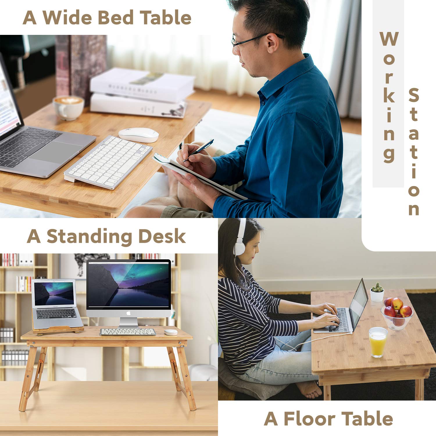 Newvante Large Adjustable Floor Desk - Foldable Legs, Low Coffee Table for Breakfast, Gaming & Writing (33.5x17.7in) - Perfect for Small Spaces, Dorm Rooms & Living Room Multi-Use