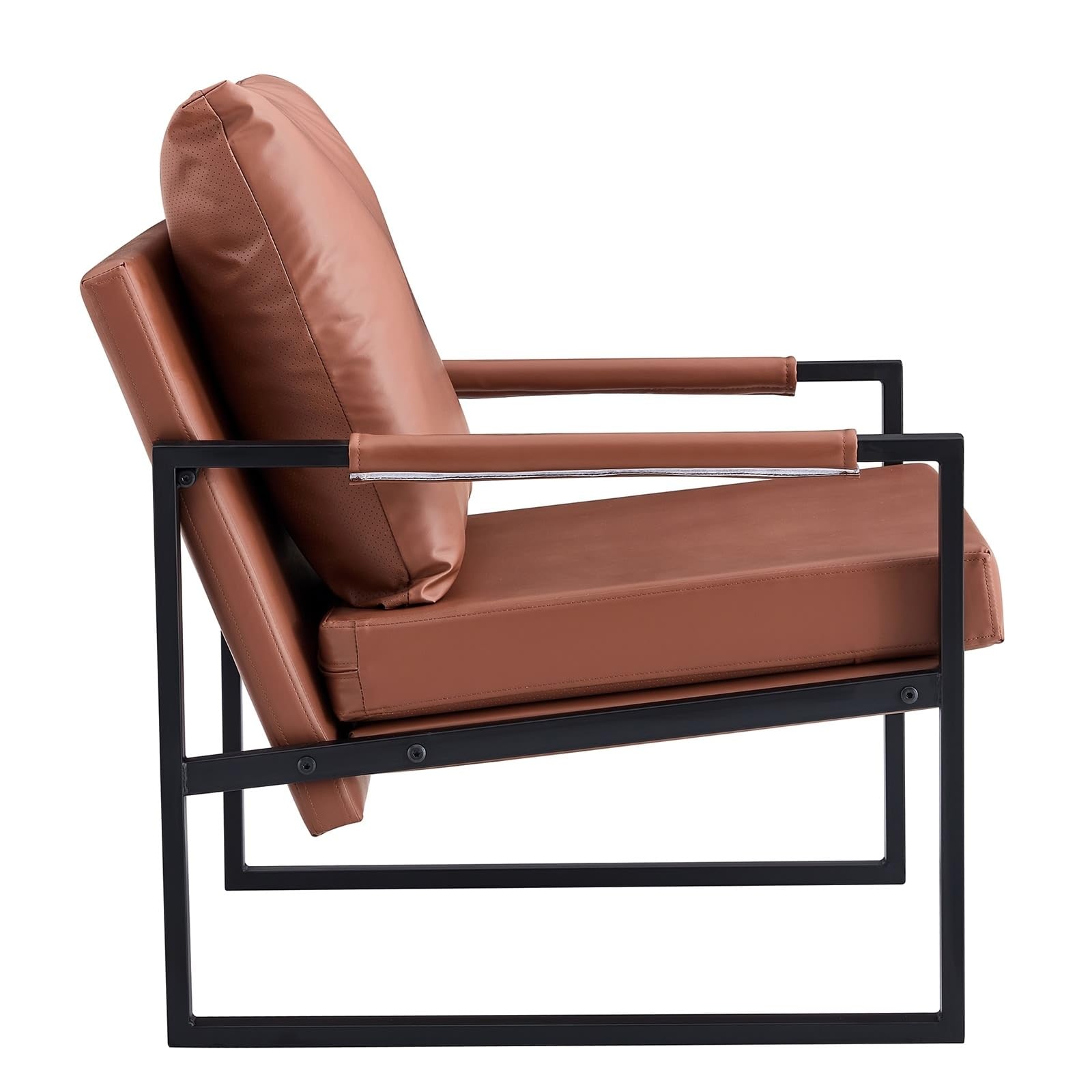 Daesar Mid Century Modern PU Leather Armchair - Brown Upholstered Living Room Chair with Sturdy Metal Frame | Perfect for Lounge, Office & Reading Nook