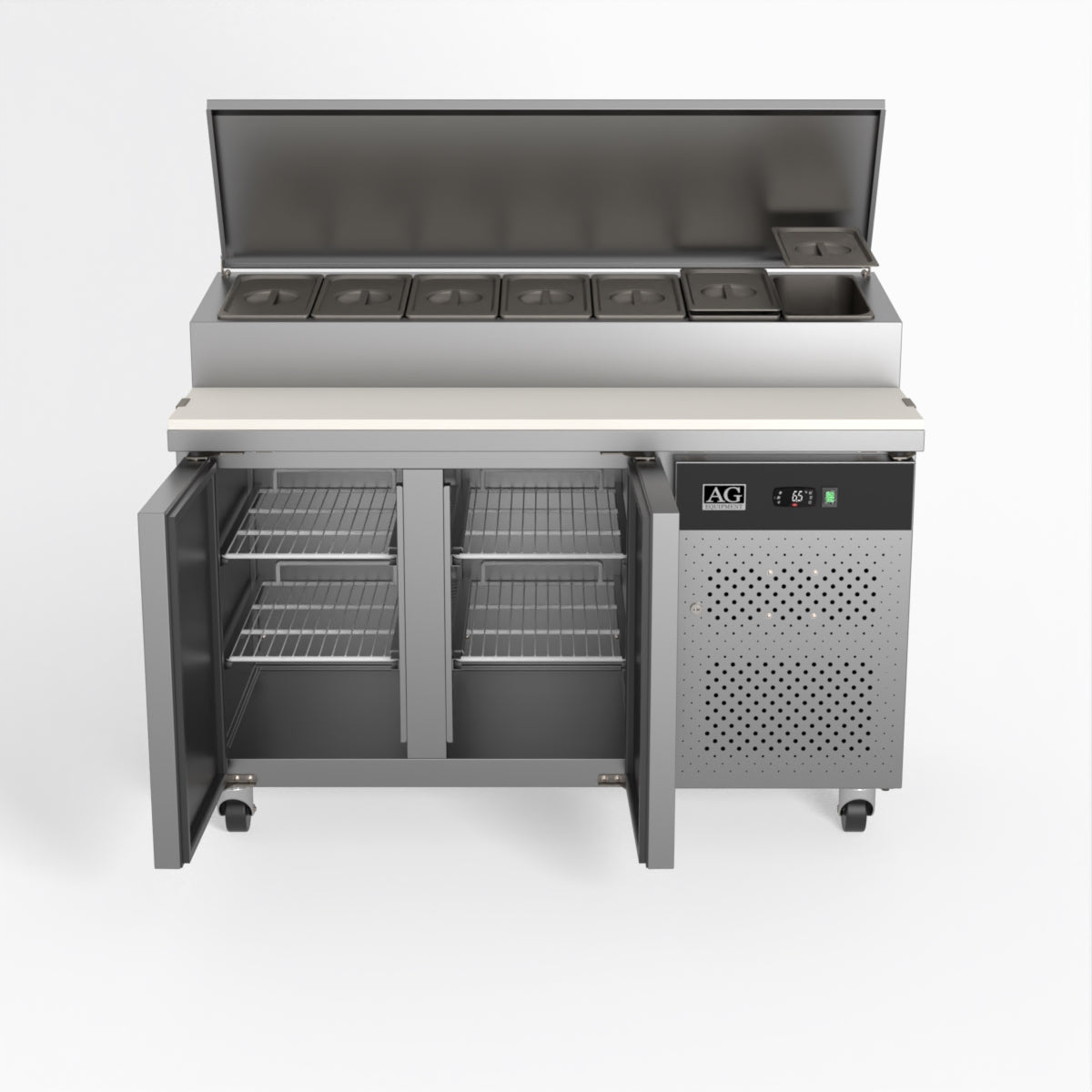 AG 2 Door Commercial Saladette Refrigerator - Holds 7 x 1/3 GN Food Pan Trays - Perfect for Restaurants, Delis & Catering Businesses