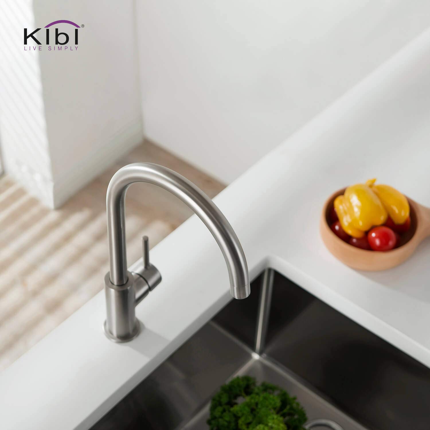 KIBI KKF2001 High Arc Single Hole Kitchen Faucet - 360° Swivel Spout Brushed Gold Finish | Rust & Corrosion Resistant | Perfect for Modern Farmhouse & RV Kitchen Sinks