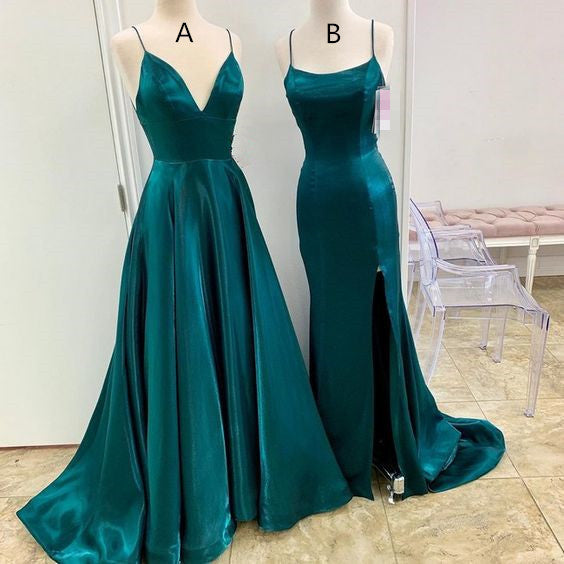 Emerald Green A-Line Long Satin Prom Dress with High Slit - Elegant 2025 Formal Gown for Homecoming, Ball & Evening Parties