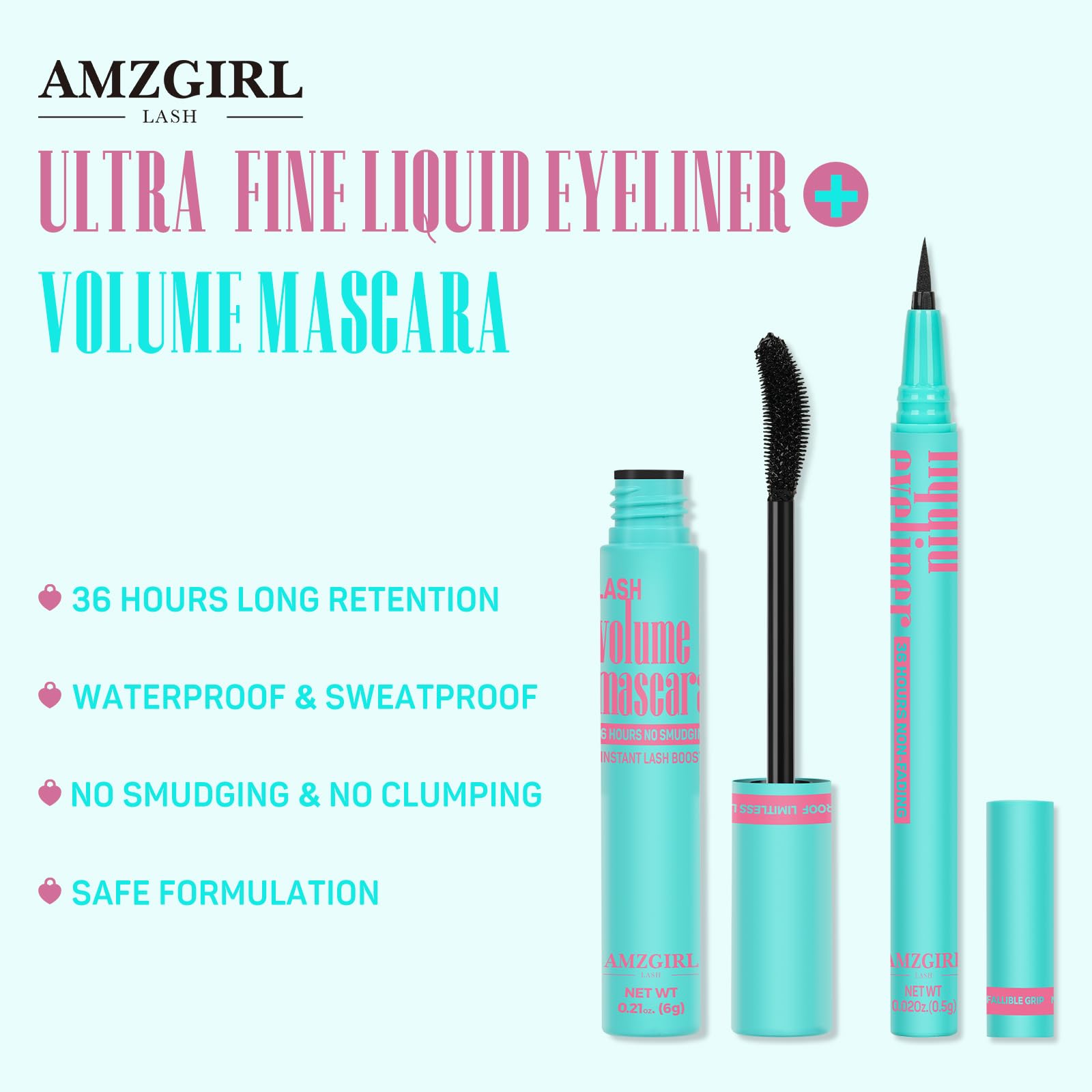 Waterproof Black Mascara & Liquid Eyeliner Set - Long-Lasting Smudge-Proof Eye Makeup Kit for Natural Voluminous Lashes & Precise Lines (V03) | Perfect for Everyday Wear, Date Night & Special Occasions