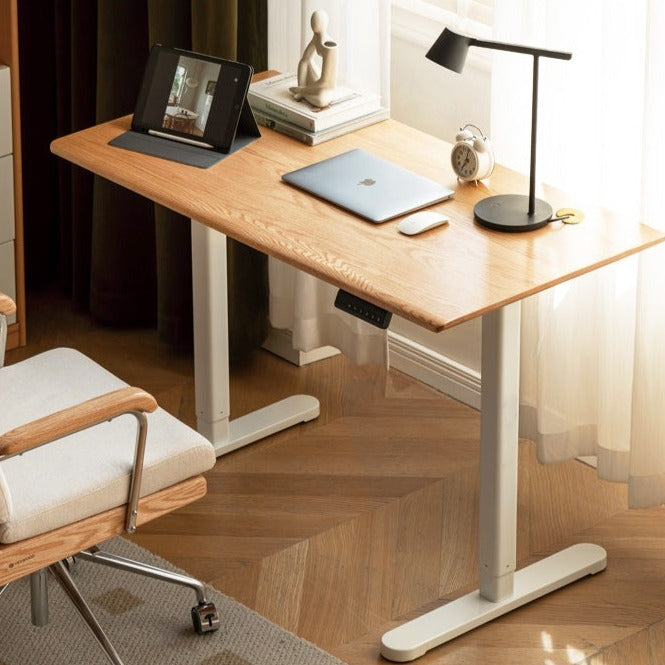 Premium Oak Solid Wood Smart Electric Height Adjustable Standing Desk - Ergonomic Home & Office Workspace Solution for Productivity & Comfort