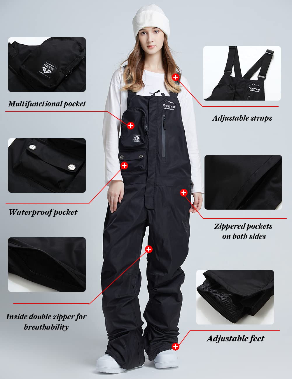 Waterproof Insulated Ski Bib Overalls for Men & Women - Windproof Snow Pants for Skiing, Snowboarding & Outdoor Winter Activities