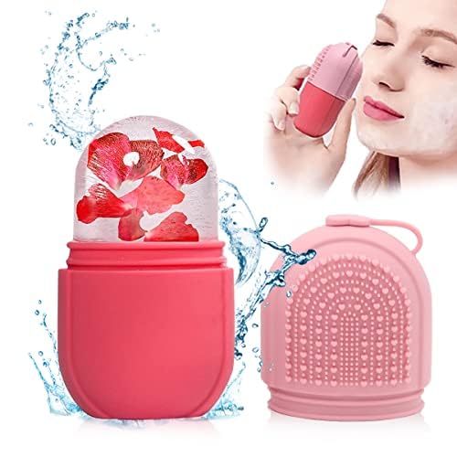 MAYCREATE® Ice Face Roller & Ice Cube Mold Set with Cleansing Brush - Leak-Proof Silicone Facial Massager for Puffiness Relief, Skin Tightening & Glowing Complexion - Perfect Women's Skincare Gift (Pink) | Use for Morning Routine, Post-Workout Recovery & Spa-Like Home Treatments