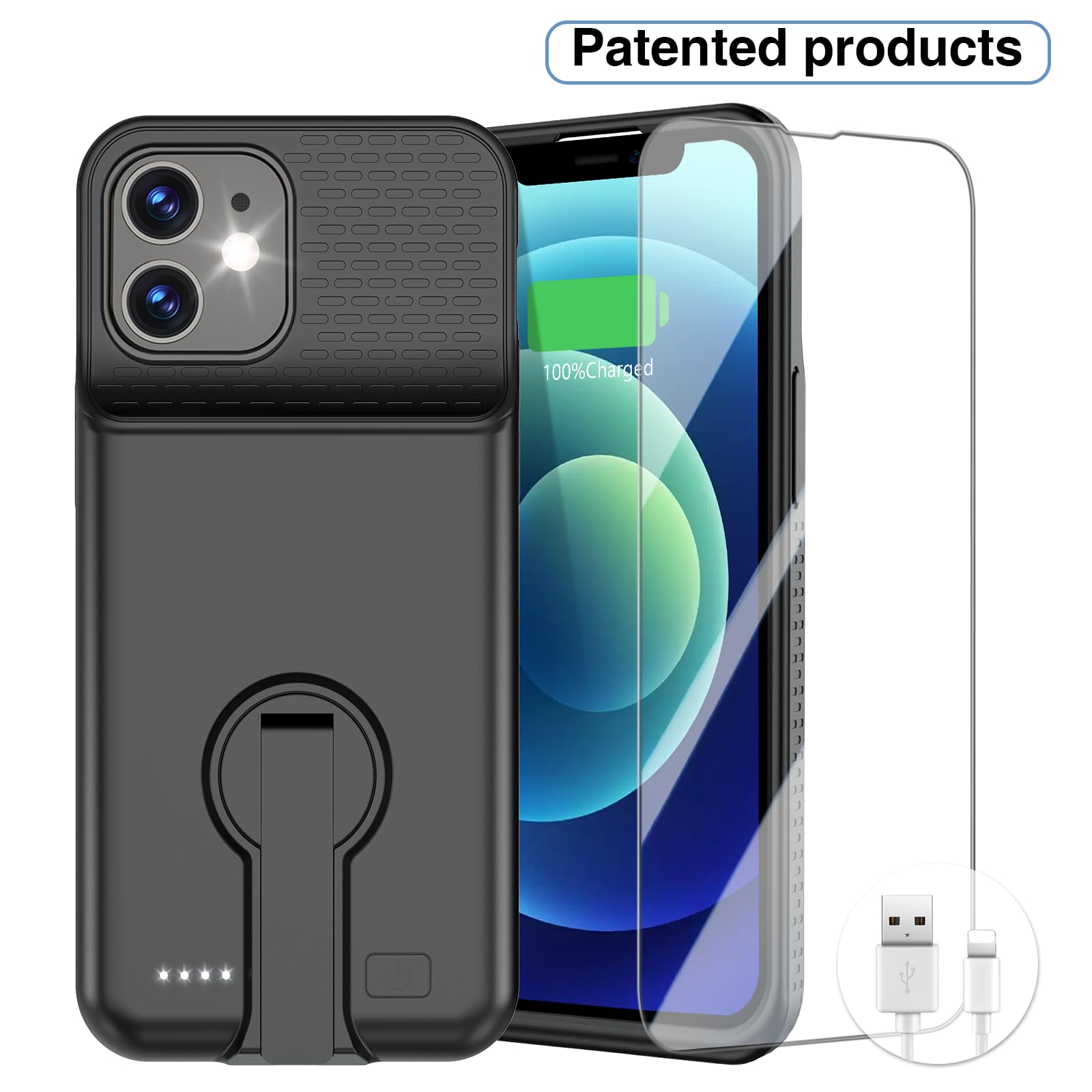 GIN FOXI 5000mAh Magnetic Battery Case for iPhone 12/12 Pro/13/13 Pro/14/14 Pro/15/15 Pro/16 Pro/16 Pro Max - Portable Charging Case with Kickstand (Black) | Perfect for Travel, Work & Outdoor Activities