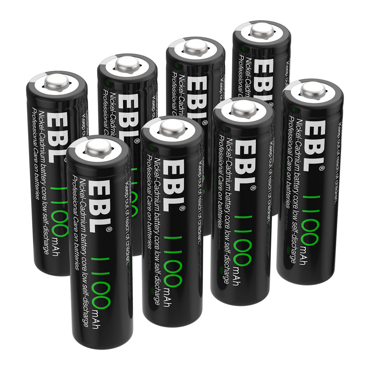 EBL AA Ni-Cd Rechargeable Batteries 1.2V 1100mAh - 8 Pack High Capacity Batteries for Flashlights, Toys, Remote Controls & More - Long Lasting Power Solution