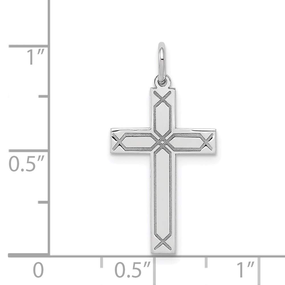 14K White Gold Laser-Engraved Cross Crucifix Pendant Charm (26mm x 14mm) - Perfect for Necklaces, Bracelets & Religious Jewelry Gifts