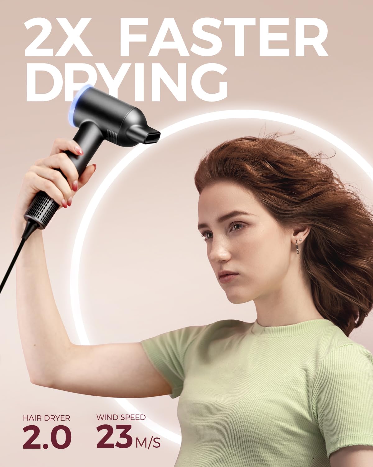 Professional Ionic Hair Dryer with Diffuser - 110,000 RPM High-Speed Blow Dryer for Women, 5 Temperature & 3 Speed Settings, HD Digital Display, Travel Case Included (Gray) - Perfect for Home Use, Salon Styling & Travel