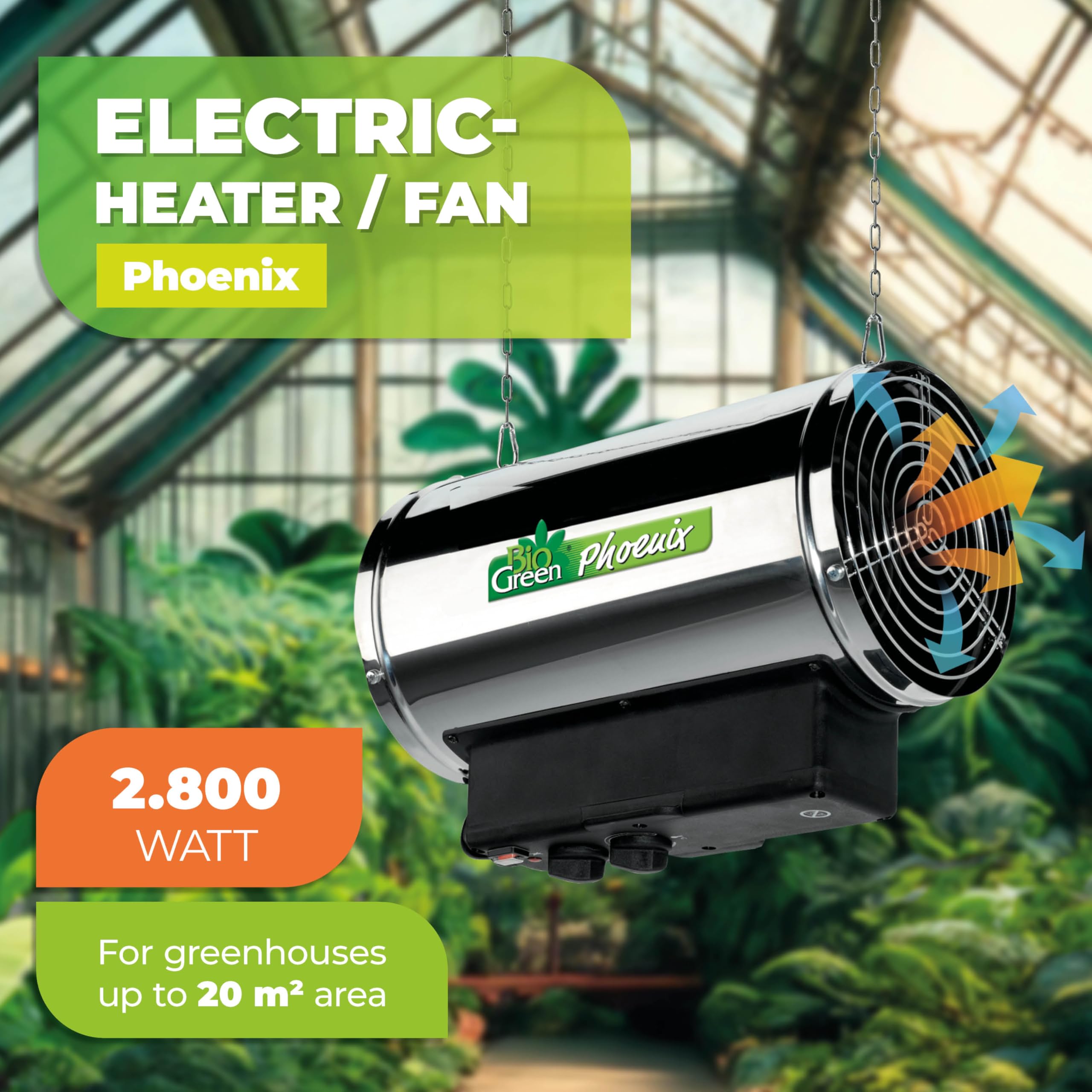 PHX 2.8/US Phoenix Greenhouse Heater 220-240V - 9553 BTU Stainless Steel Electric Heater for Greenhouse, Shed, Garage - Frost Detection & Energy Efficient - Perfect for Winter Plant Protection & Workspace Heating