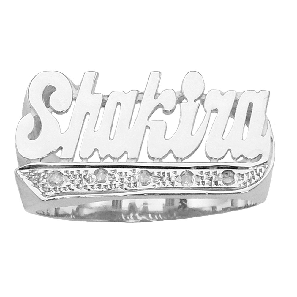 Personalized Sterling Silver Name Ring with CZ Stones - Straight Tail Design for Women, Engraved Custom Jewelry Gift for Her - Perfect for Birthdays, Anniversaries & Special Occasions