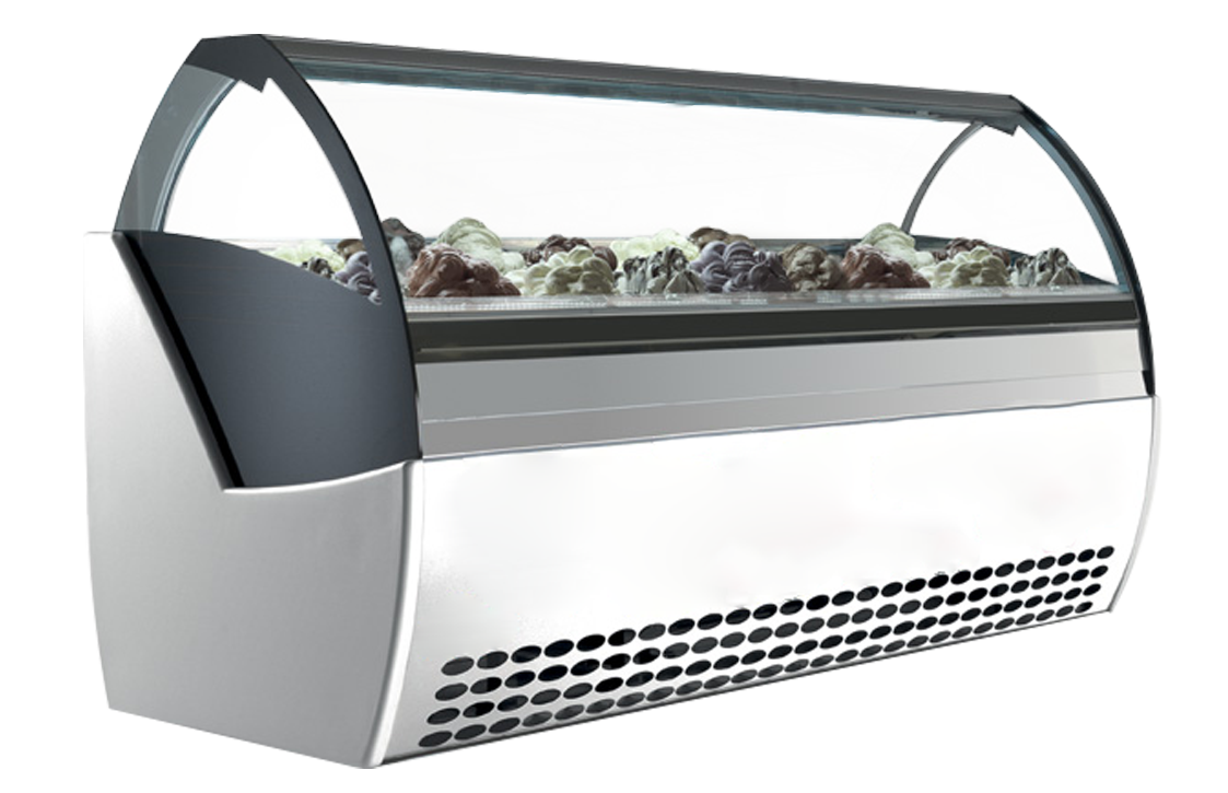 Premium Gelato Display Case with Curved Glass - Commercial Ice Cream Freezer for Shops, Bakeries & Dessert Stores - Perfect for Showcasing Gelato, Sorbet & Frozen Treats