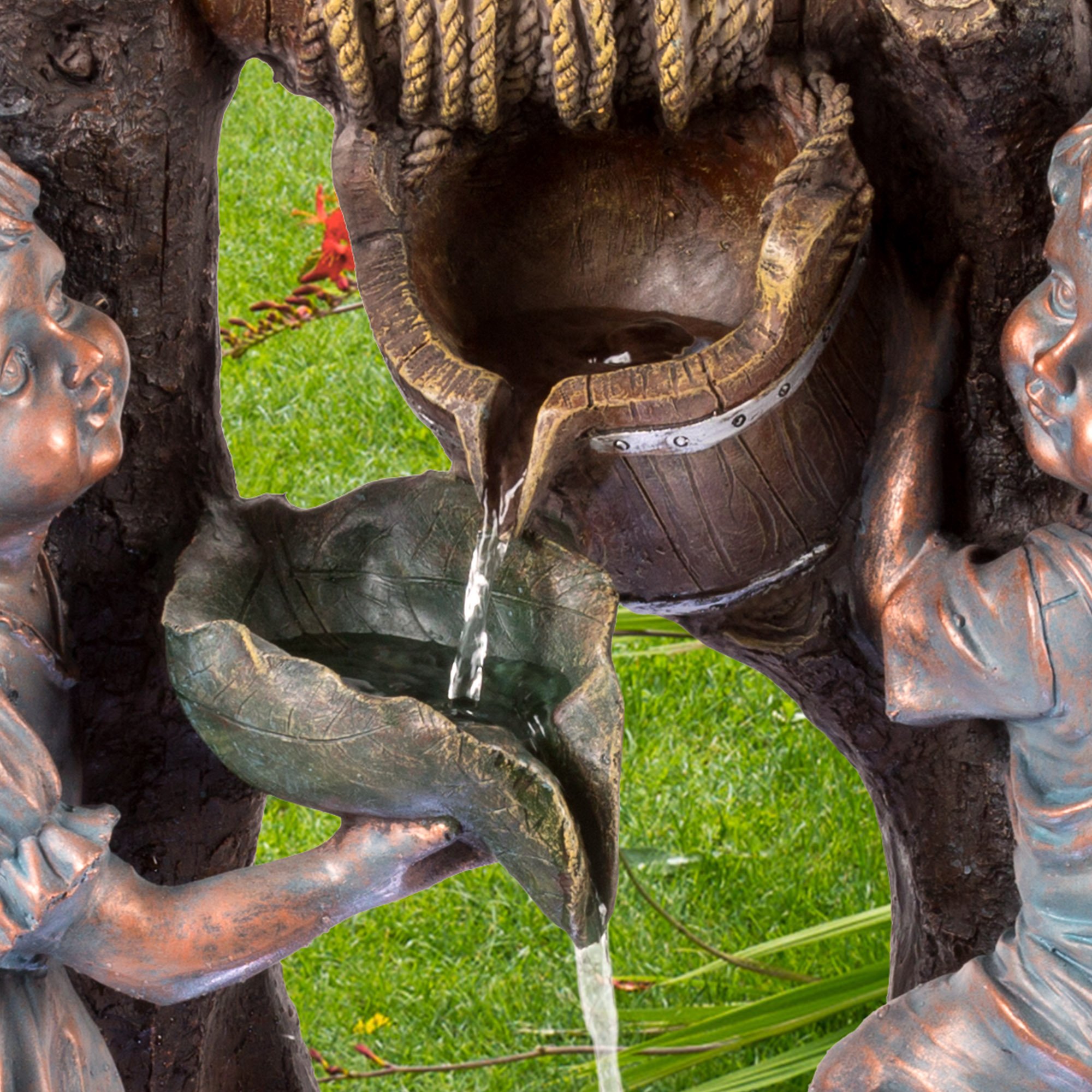 Pure Garden Antique Bronze Outdoor Water Fountain with LED Lights for Patio & Garden Relaxation