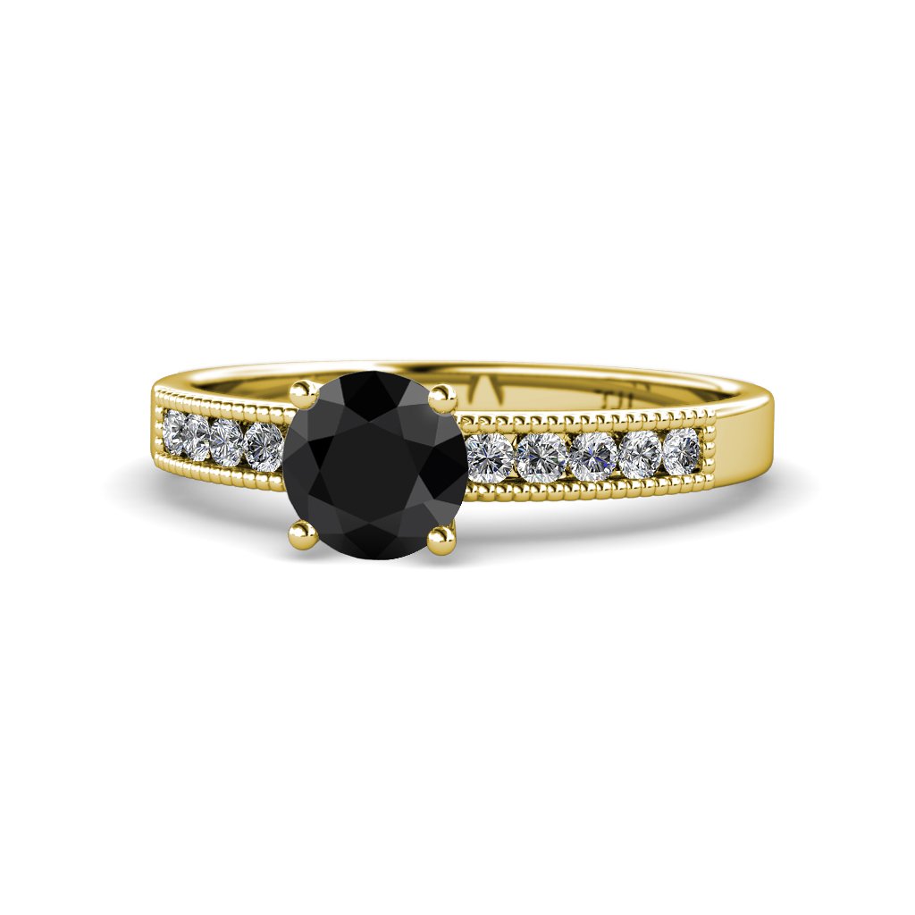 Black Diamond & Natural Diamond Engagement Ring 1.30ctw 14K Gold with Milgrain Detailing - Perfect for Proposals, Weddings & Anniversary Gifts