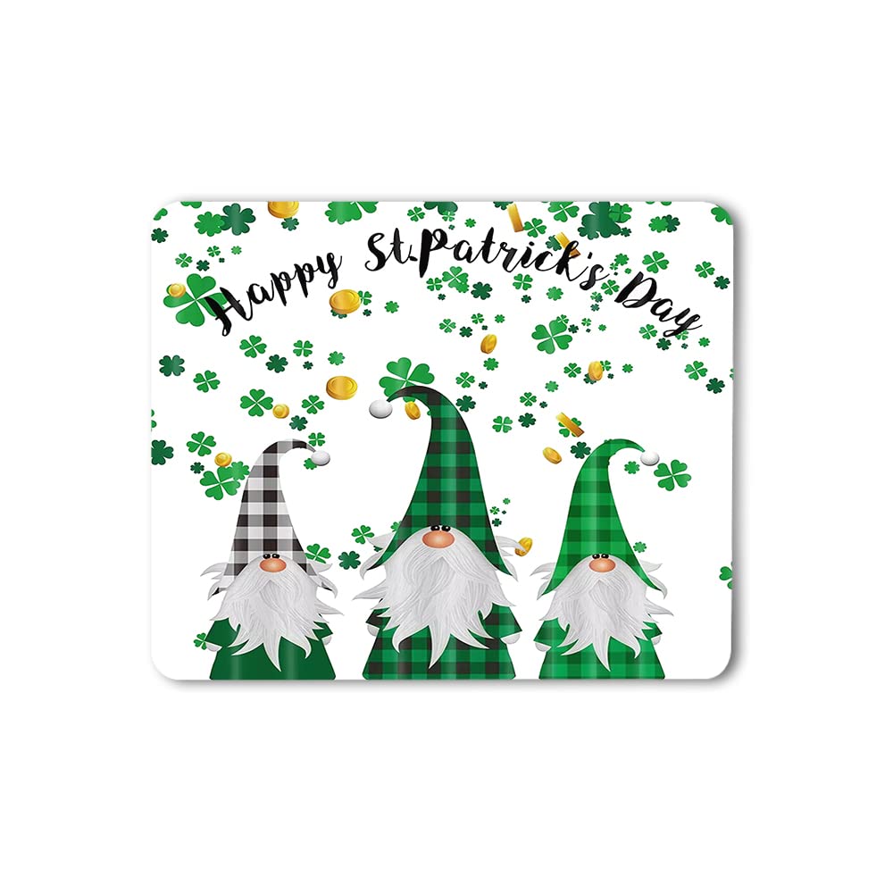 WONDERTIFY St. Patrick's Day Mouse Pad - Green Clover Shamrock Irish Gnome Design, Non-Slip Rubber Base, 9.5x7.9 Inch for Gaming, Office & Home - Perfect for Irish-Themed Decor & Computer Workstations
