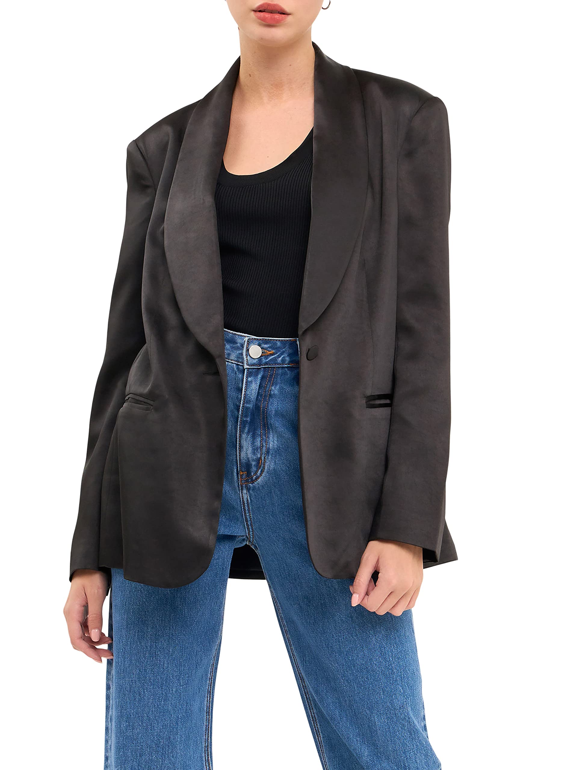 Endless Rose Women's Satin Blazer - Elegant Formal Jacket for Office, Wedding & Evening Events | Plus Size & Petite Options Available