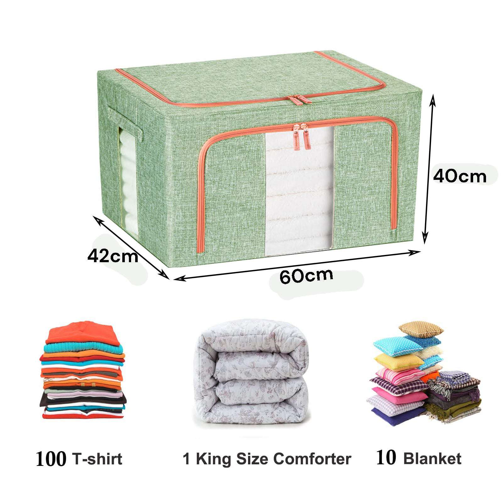 100L Large Cloth Storage Box - Foldable Closet Organizer with Handles, Wardrobe Storage Bags for Clothes, Blankets & Seasonal Items (Green) - Perfect for Bedroom, Closet & Travel Organization