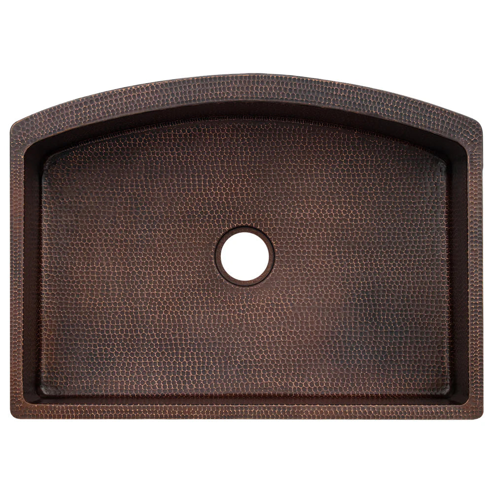 33-Inch Hammered Copper Rounded Apron Front Single Basin Kitchen Sink in Glazed Black - Farmhouse Style for Rustic & Modern Kitchens