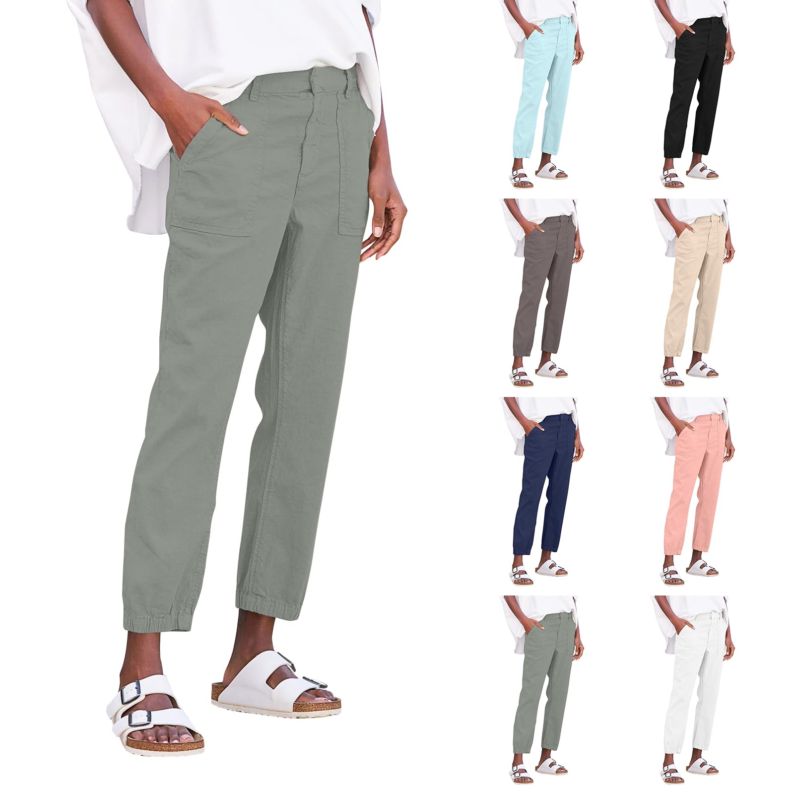 Women's High Waisted Ankle Pants - Stretchy Summer Casual & Business Work Pants with Pockets | Office Wear, Travel & Everyday Comfort