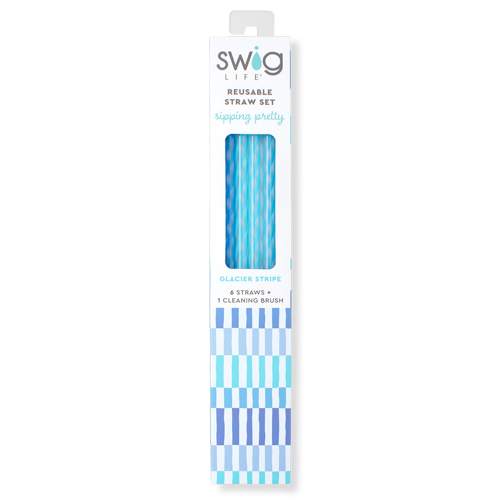 Eco-Friendly Glacier Stripe Reusable Straws - BPA Free Stainless Steel Drinking Straws for Smoothies, Iced Coffee & Cocktails - Perfect for Home, Office & Travel Use