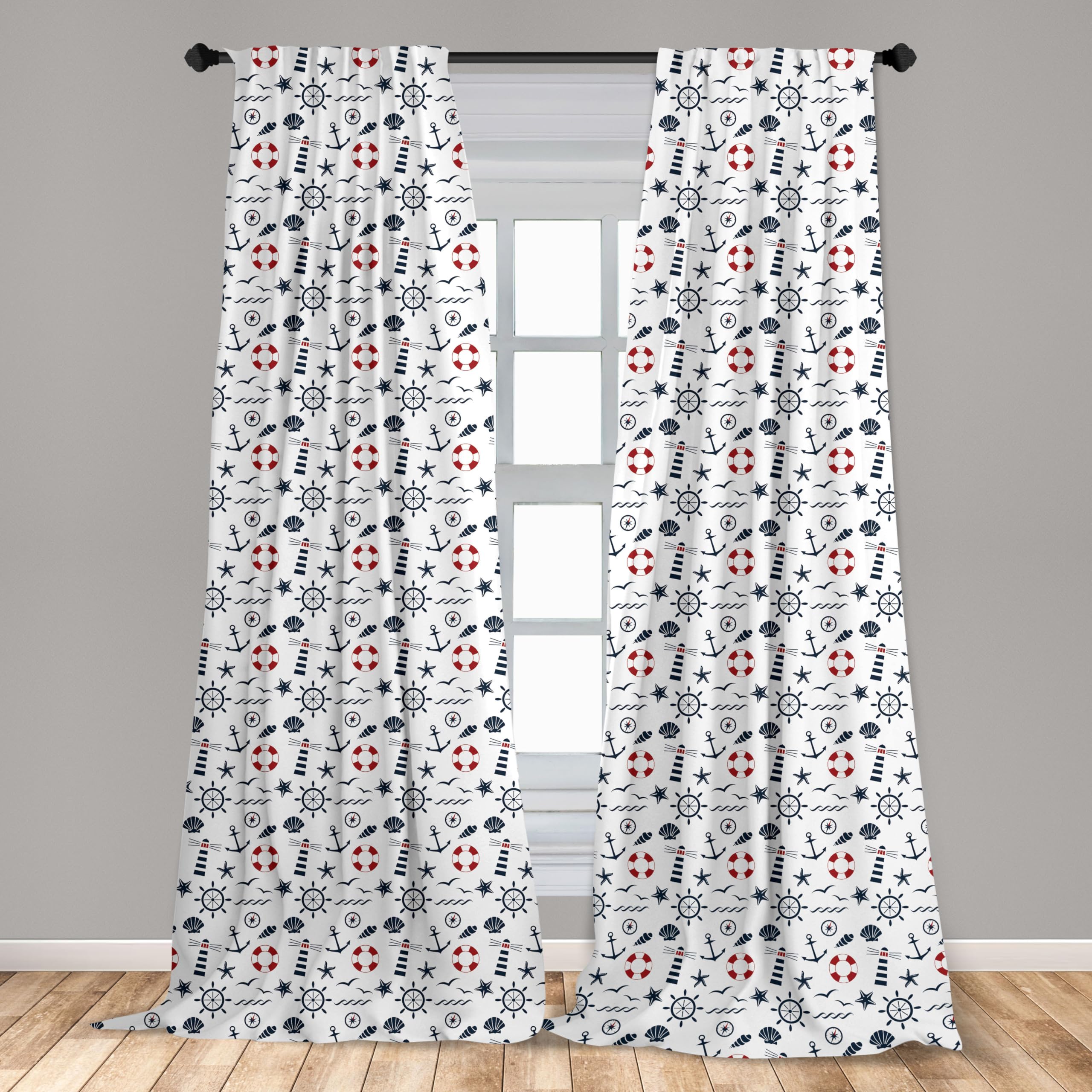 Ambesonne Nautical Lighthouse Window Curtains - 2-Panel Set with Rod Pocket, 28
