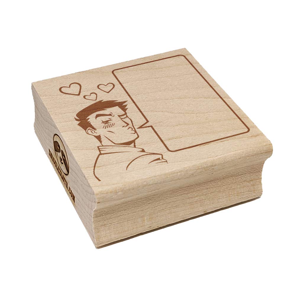 Flirty Manga Man Rubber Stamp with Empty Speech Bubble - 2.75 Inch Large Square Stamp for DIY Scrapbooking, Card Making & Journaling - Perfect for Crafters and Manga Lovers