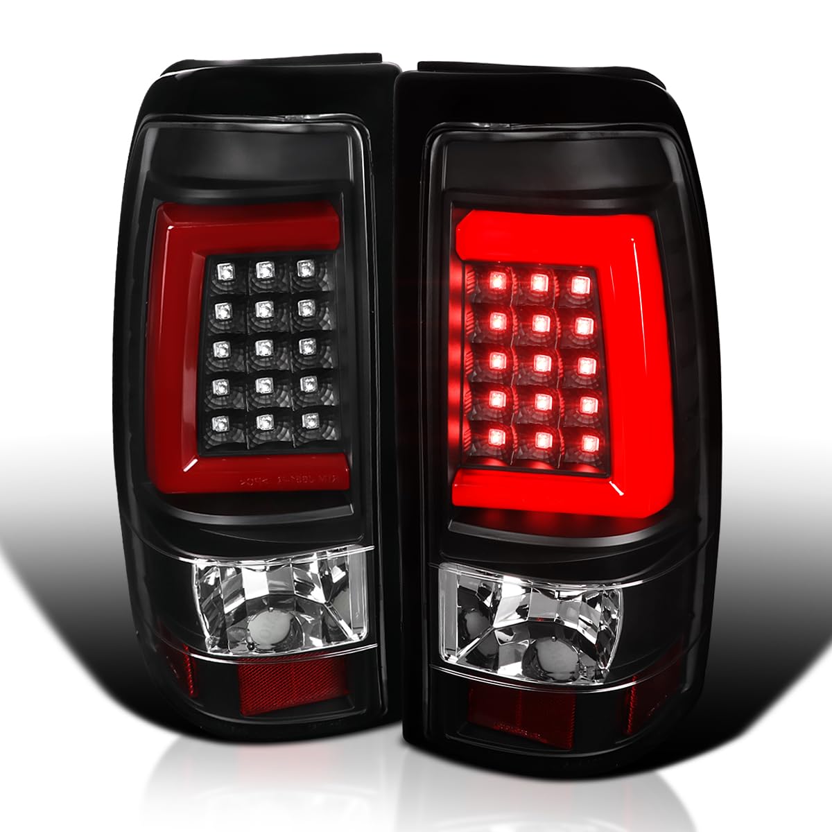 Spec-D Tuning Black LED Tail Lights with Red LED Light Bar for 1999-2002 Chevy Silverado & GMC Sierra 1500/2500/3500 - Left & Right Pair Assembly - Upgrade Your Truck's Style & Safety for Night Driving & Off-Road Adventures