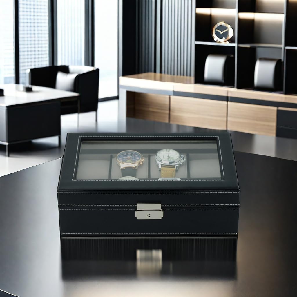 Premium XL Oversized Watch Display Case - Holds Up to 65mm Watches with Glass Top & Large Pillows - Luxury Watch Storage Organizer Box - Perfect for Watch Collectors & Father's Day Gifts - Ideal for Home Display, Jewelry Organization & Watch Protection