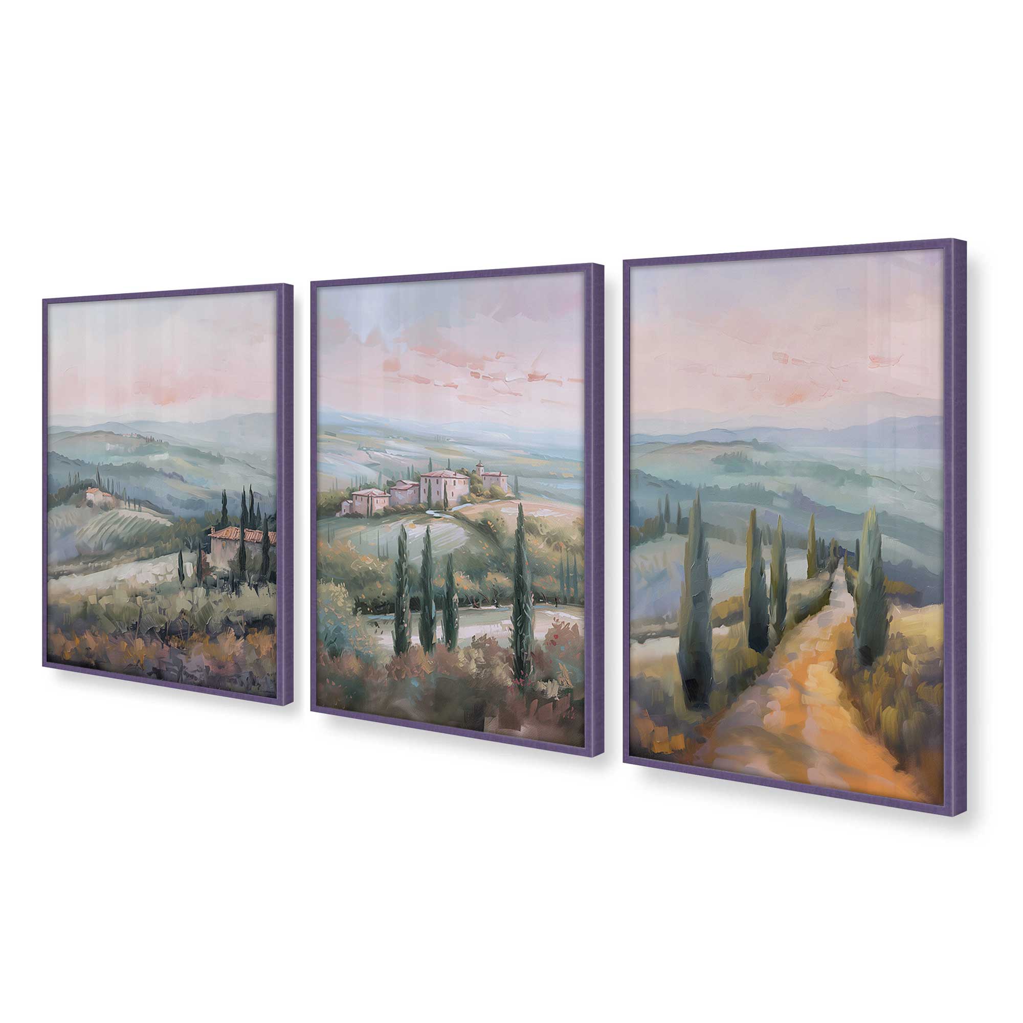 Tuscany Sunset Landscape Art Prints - Set of 3 High-Quality Archival Matte Paper Wall Decor for Living Room, Bedroom & Office