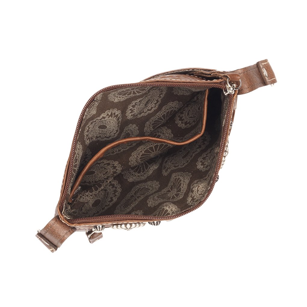 American West Trail Rider 8in Distressed Charcoal Brown Leather Crossbody Bag for Women | Vintage Cowboy Style Purse | Perfect for Travel, Hiking & Western Fashion Outfits