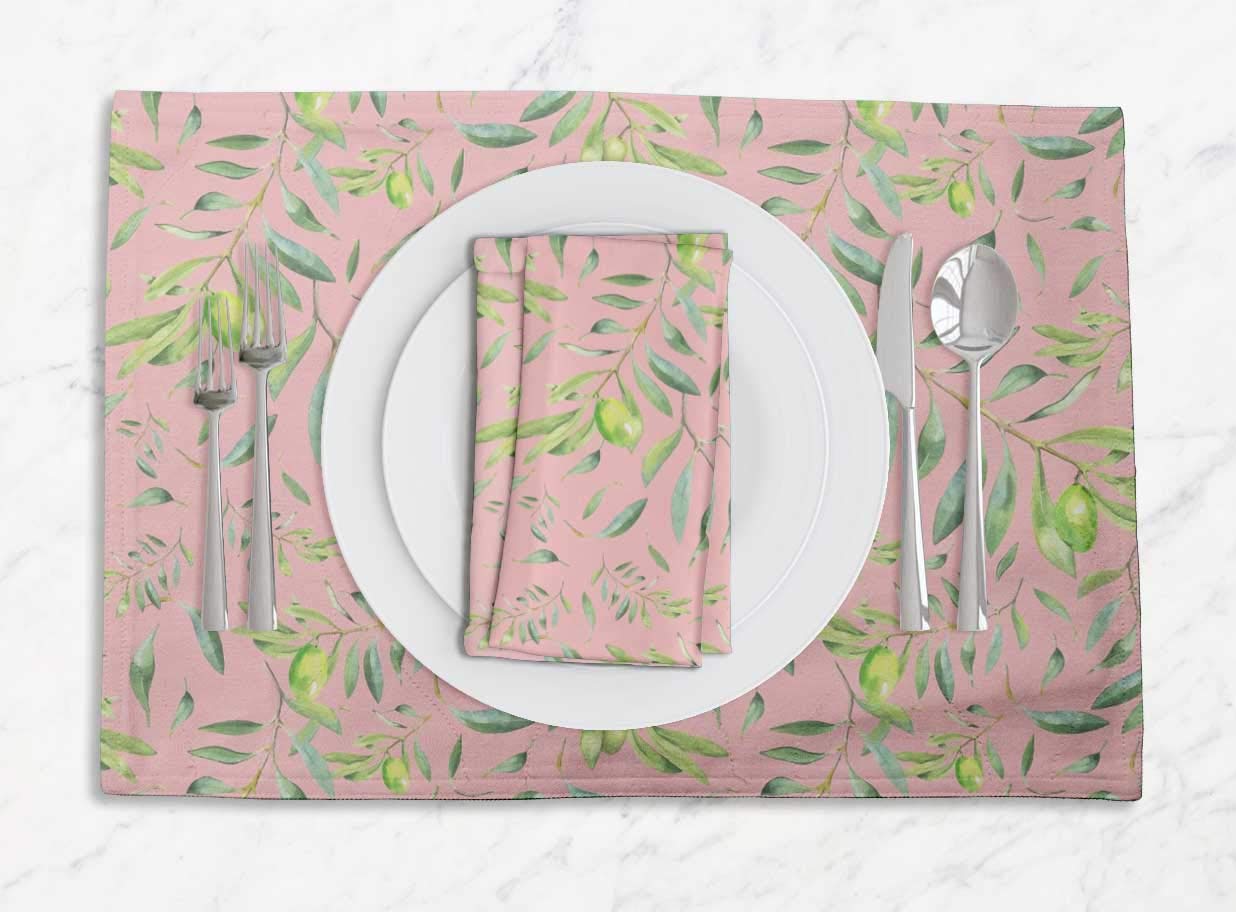 Stylish Pink Palm Leaf Washable Placemats Set with Napkins - Tropical Dining Table Decor for Everyday Use, Parties & Home Entertaining