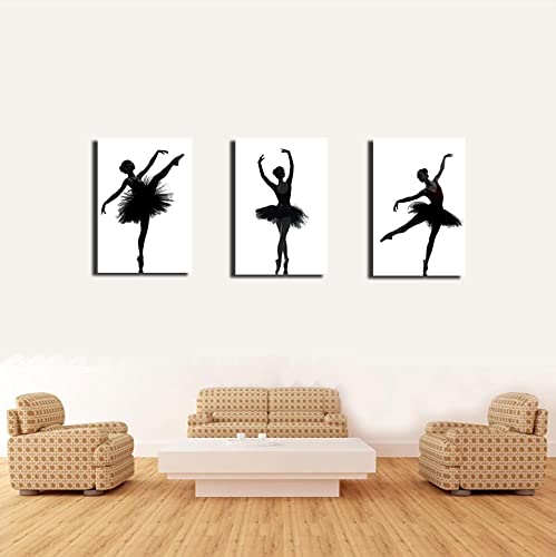 TY-pic2020 Ballet Girl Canvas Painting - Set of 3 Black and White Ballet Dancers Wall Art (11.8x15.75 Inches) for Yoga Room, Girls Bedroom Decor, Women's Home Decor - Perfect for Dance Studios, Nursery Rooms & Gift Ideas