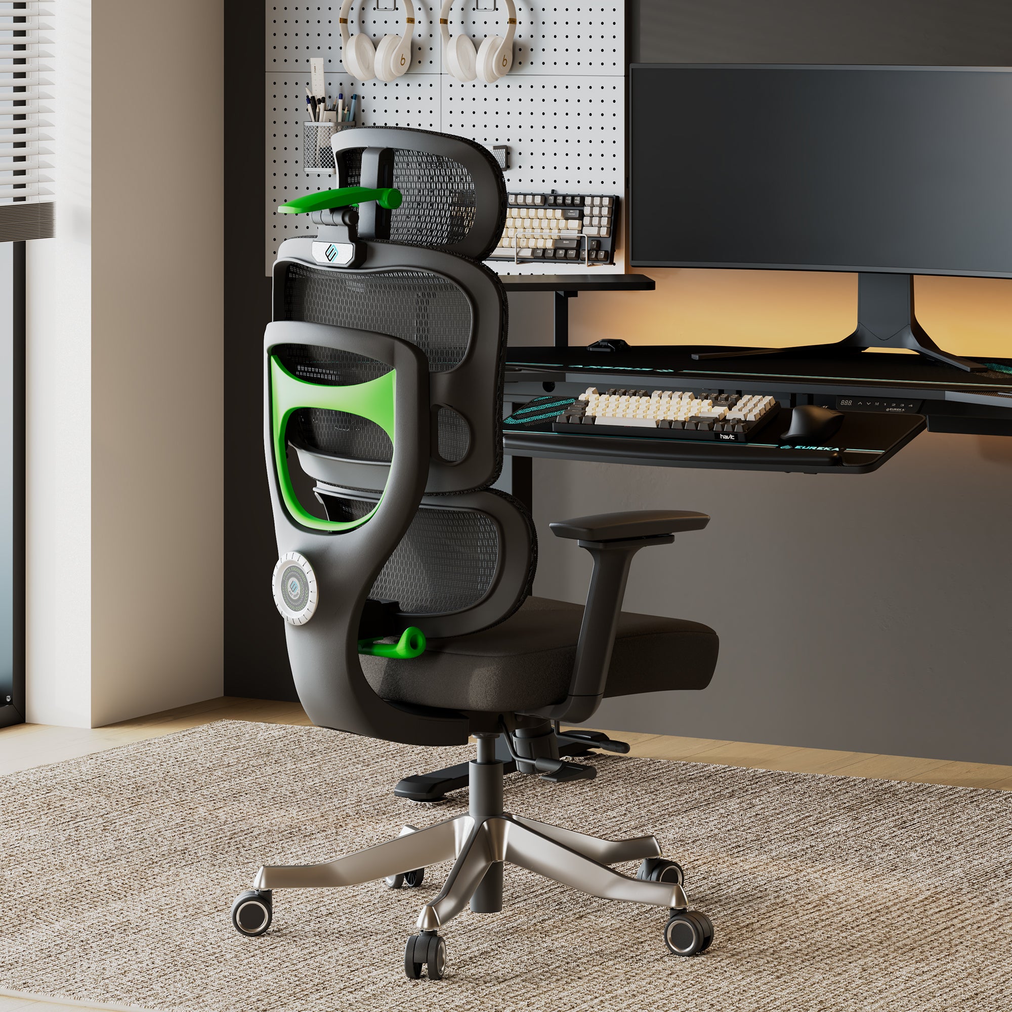 Axion Ergonomic Hybrid Office Chair - Adjustable Lumbar Support & Breathable Mesh Back for Home & Workspace Comfort