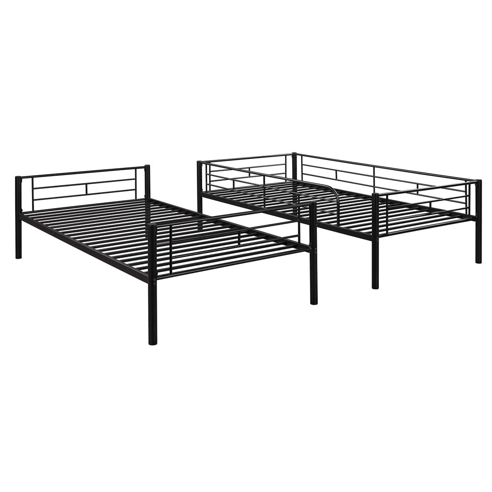 Twin Over Twin Metal Bunk Bed with Storage & Safety Rails - Heavy Duty Space Saving Bunk Bed Frame with Ladder, Convertible to 2 Separate Beds (Black) - Perfect for Kids' Rooms, Dorms & Small Spaces - No Box Spring Needed