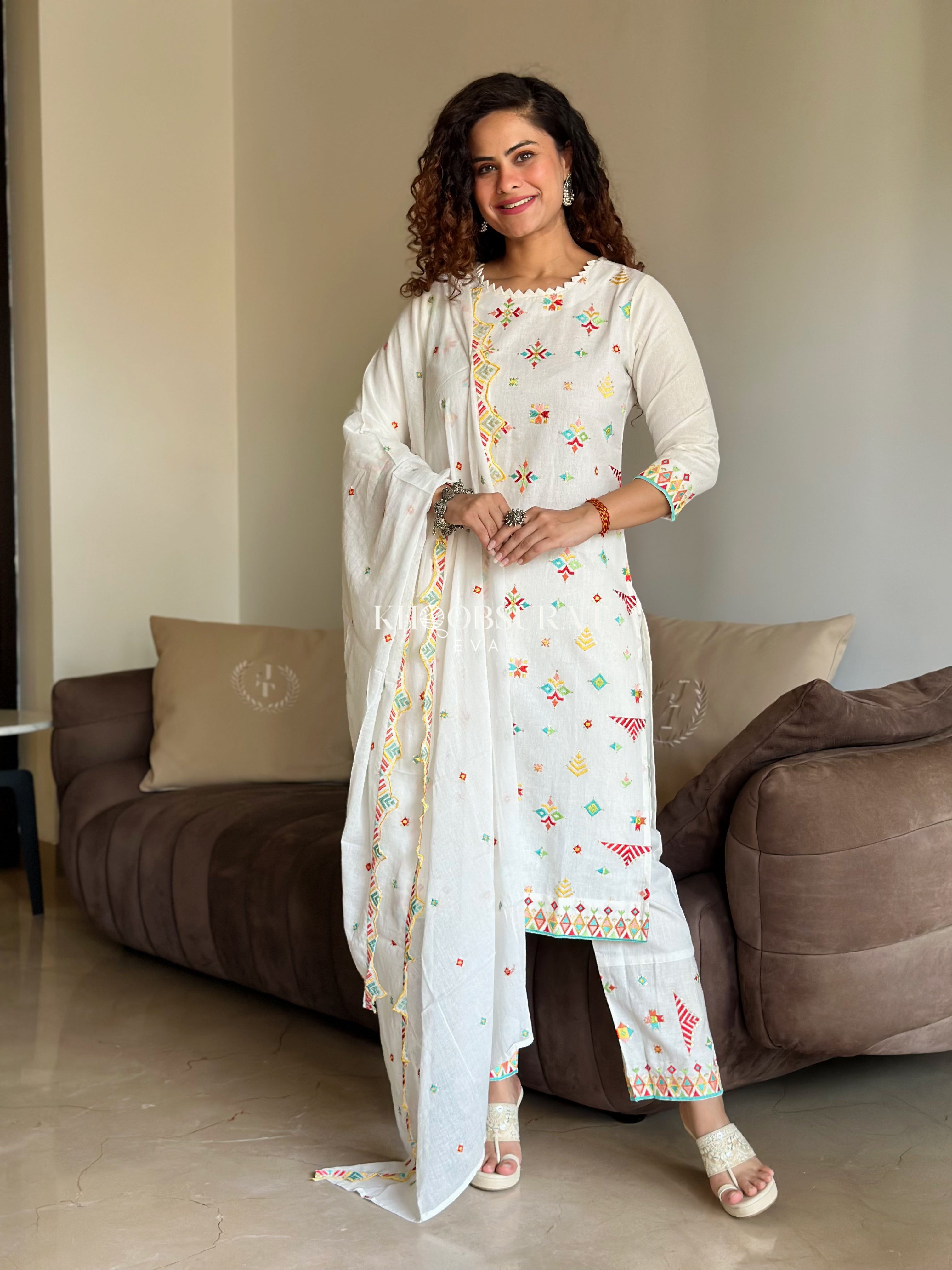 Divine White Cotton Kurta Suit Set for Women | Elegant Indian Ethnic Wear | Perfect for Festivals, Weddings & Special Occasions