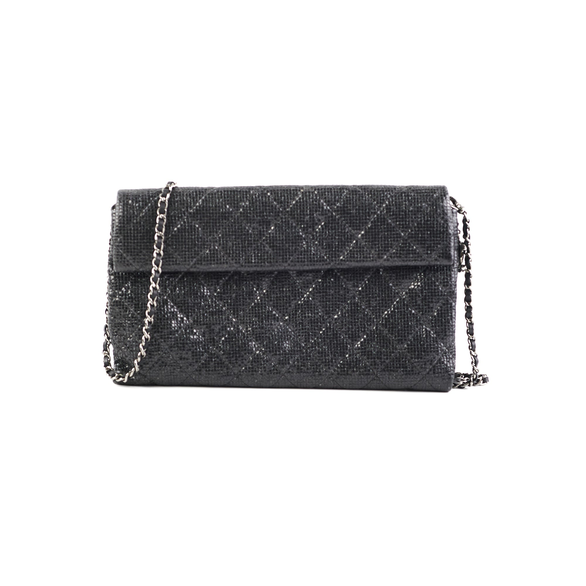 Chanel Black Glittered Calfskin Chain Crossbody Shoulder Bag Wallet - Luxury Evening Clutch for Parties & Date Nights
