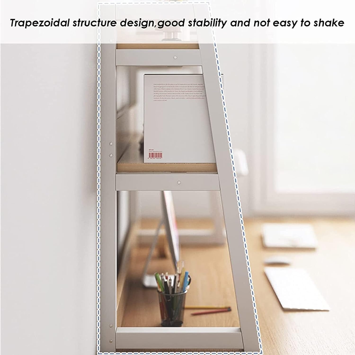 2 Layer Desktop Storage Organizer - Trapezoidal Display Shelf & Book Rack for Office, Home, Dorm | Perfect for Organizing Books, Files, Stationery & Small Items