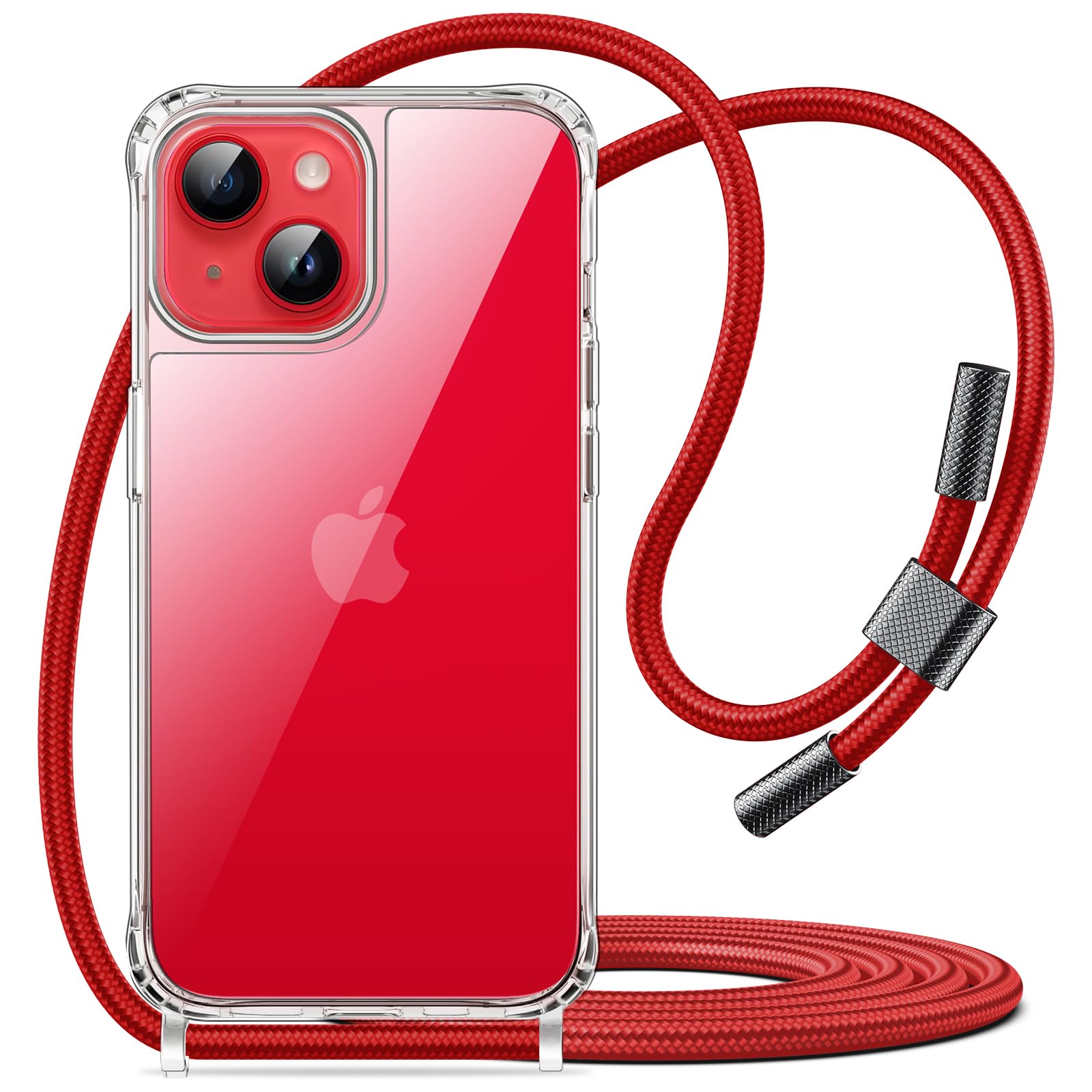 JETech Clear Transparent Anti-Yellowing Shockproof Crossbody Phone Case for iPhone 14 6.1-Inch with Adjustable Lanyard Neck Strap (Red) - Perfect for Running, Travel, Shopping & Hands-Free Daily Use