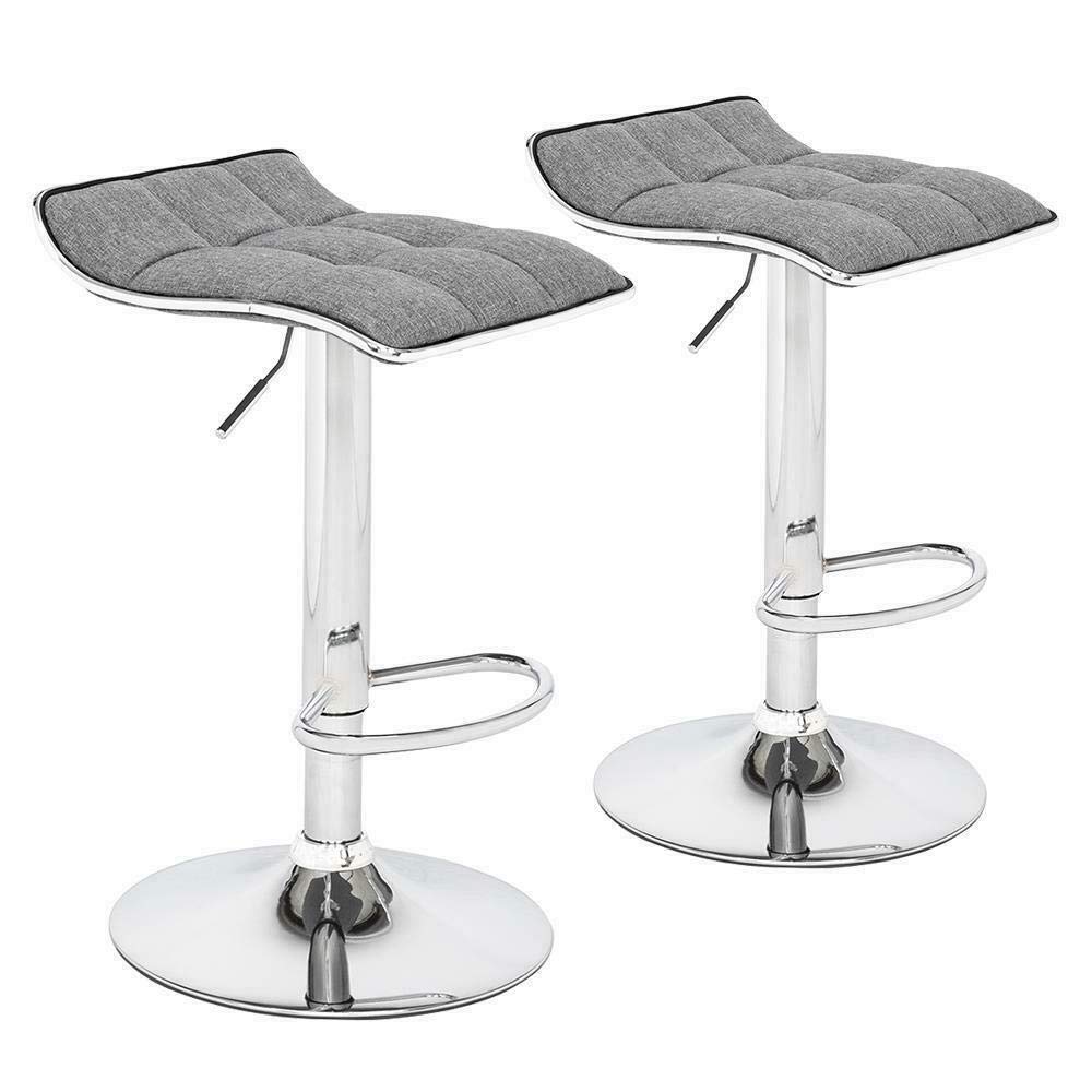 Set of 2 Adjustable 360° Swivel Bar Stools with Linen Upholstery in Dark Grey - Perfect for Kitchen Island, Home Bar & Breakfast Counter - Ideal Gift for Men, Women & Dad
