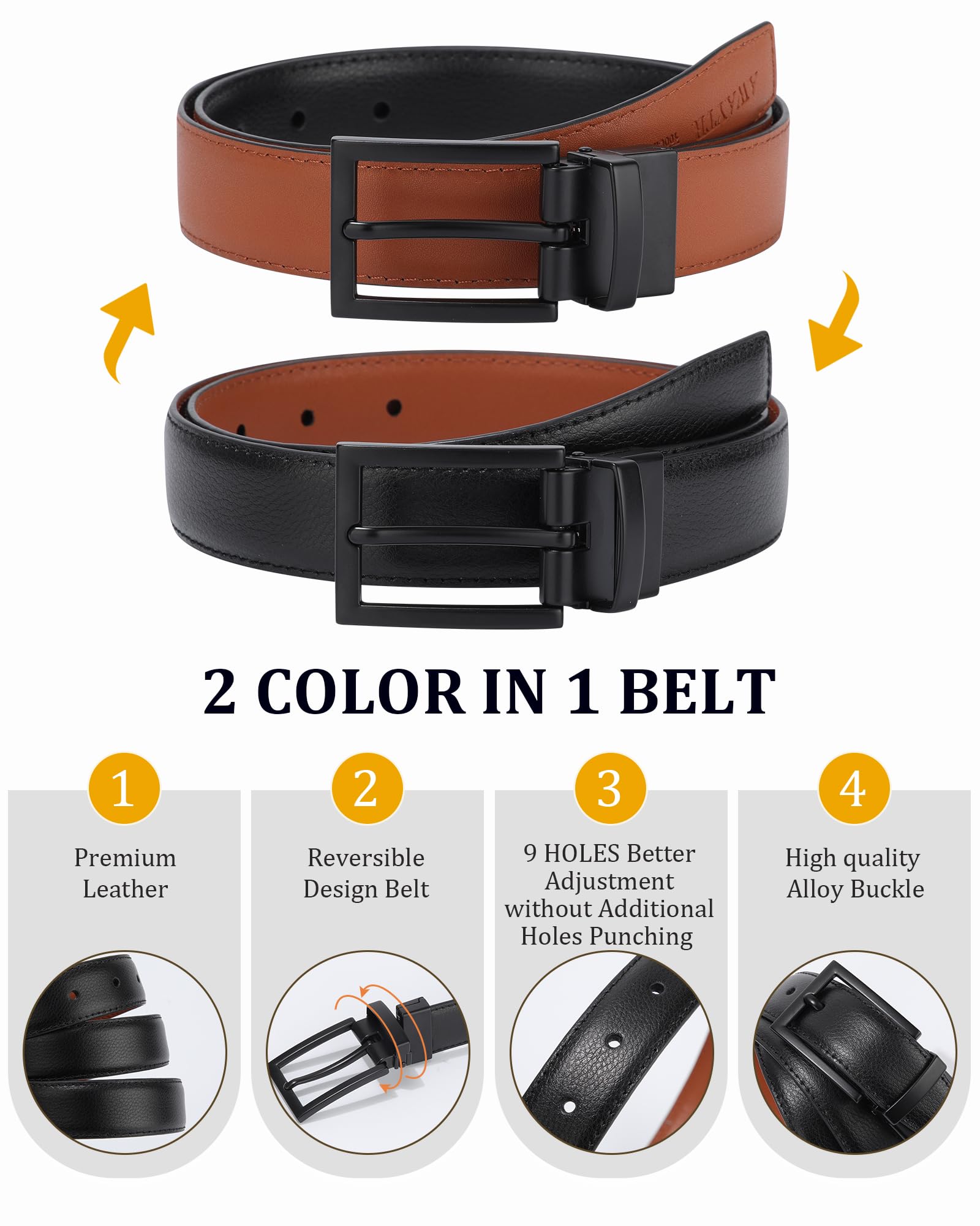 AWAYTR Boys Genuine Leather Belt - Reversible Black/Brown Kids Dress Belt for Jeans & Casual Pants | Perfect for School, Parties & Everyday Wear