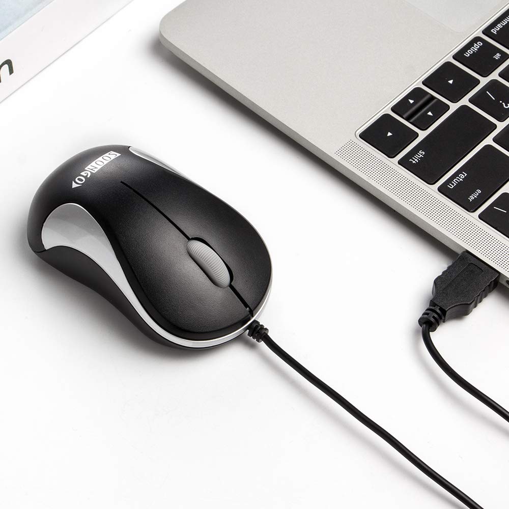 SOONGO 2 Pack USB Wired Mouse - Ergonomic Optical Computer Mice for Laptop, PC, Desktop - Silver (Perfect for Office Work, Home Use & Gaming)