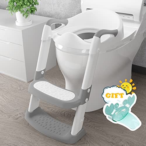 **Gentle Monster Foldable Potty Training Seat with Step Stool Ladder – Anti-Slip Toddler Toilet for Boys & Girls – Comfortable & Portable Baby Potty Chair for Home & Travel (Grey)**    *(Use Scenes: Perfect for toddlers learning potty independence at home, daycare, or on family trips!)*