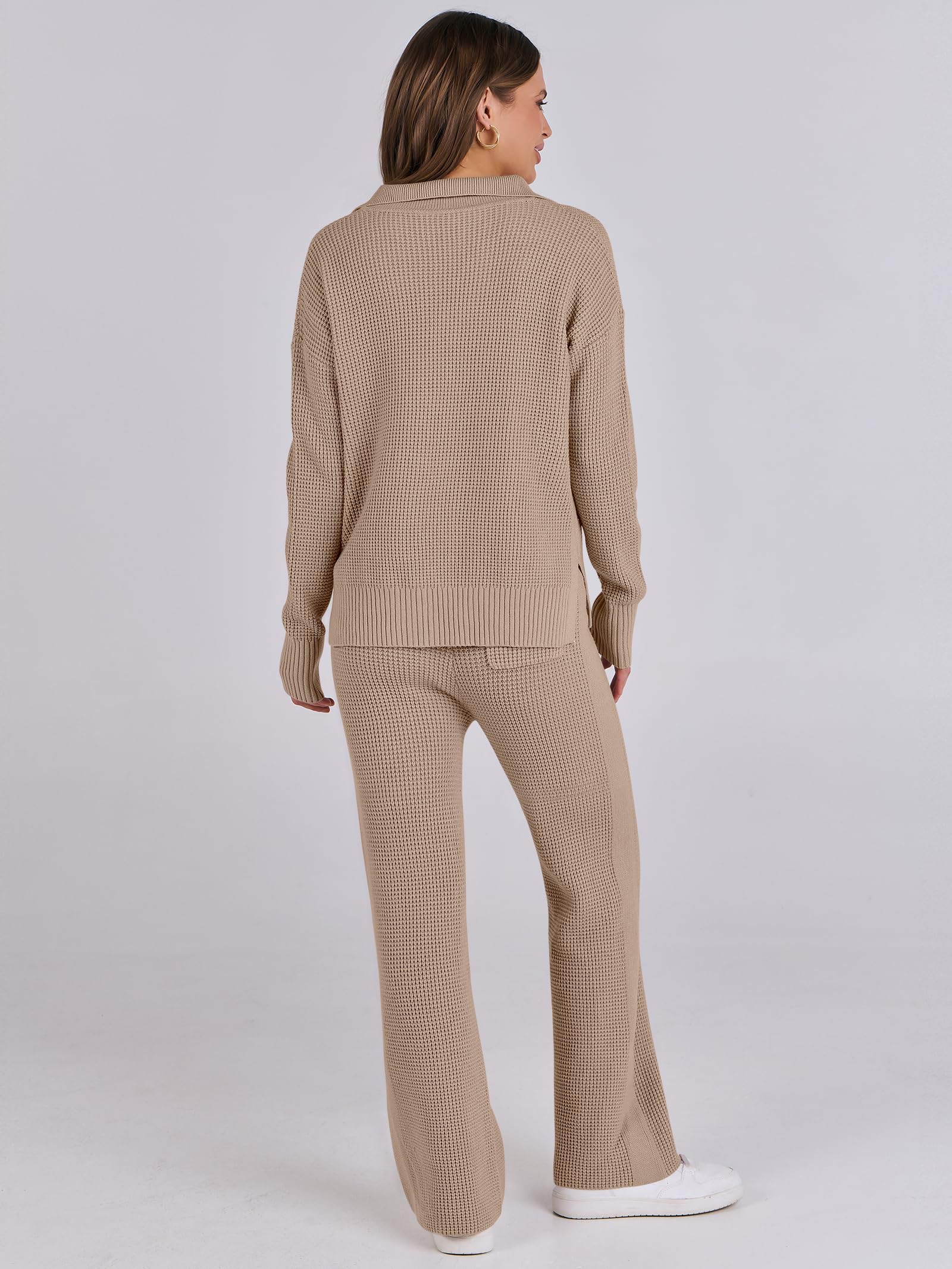 ANRABESS Women's Two Piece Outfits - Waffle Knit Sweater & Wide Leg Pants Lounge Set | Soft Matching Tracksuit for Casual Wear, Loungewear & Home Comfort