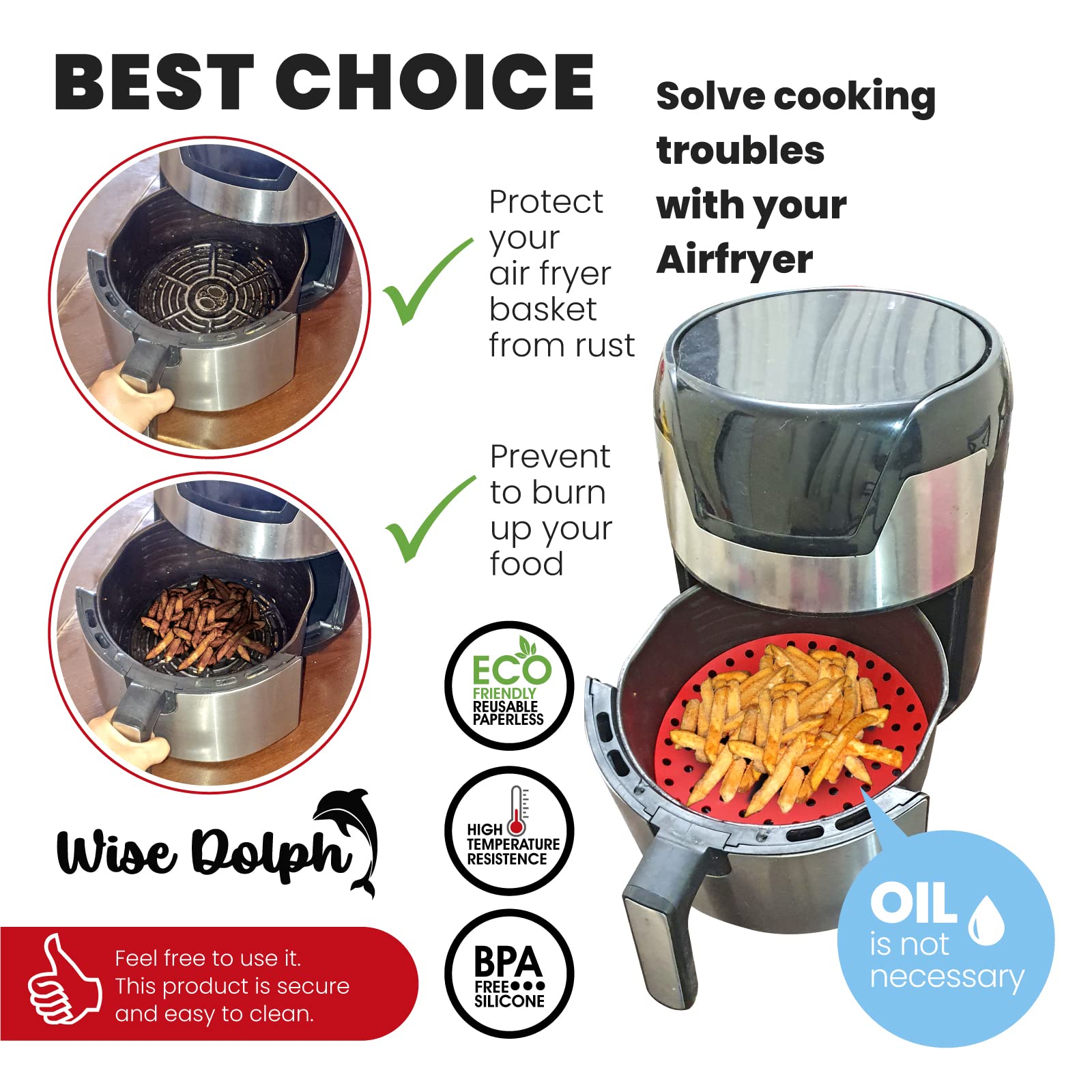 9 Inch Silicone Air Fryer Mat with 7 Inch Red Tongs - Reusable, Non-Toxic & Easy Clean Air Fryer Liners for Healthy Cooking | Perfect for Air Fryer Oven Accessories & Replacement Parts | Ideal for Roasting, Baking & Frying Chicken Wings, French Fries & Vegetables