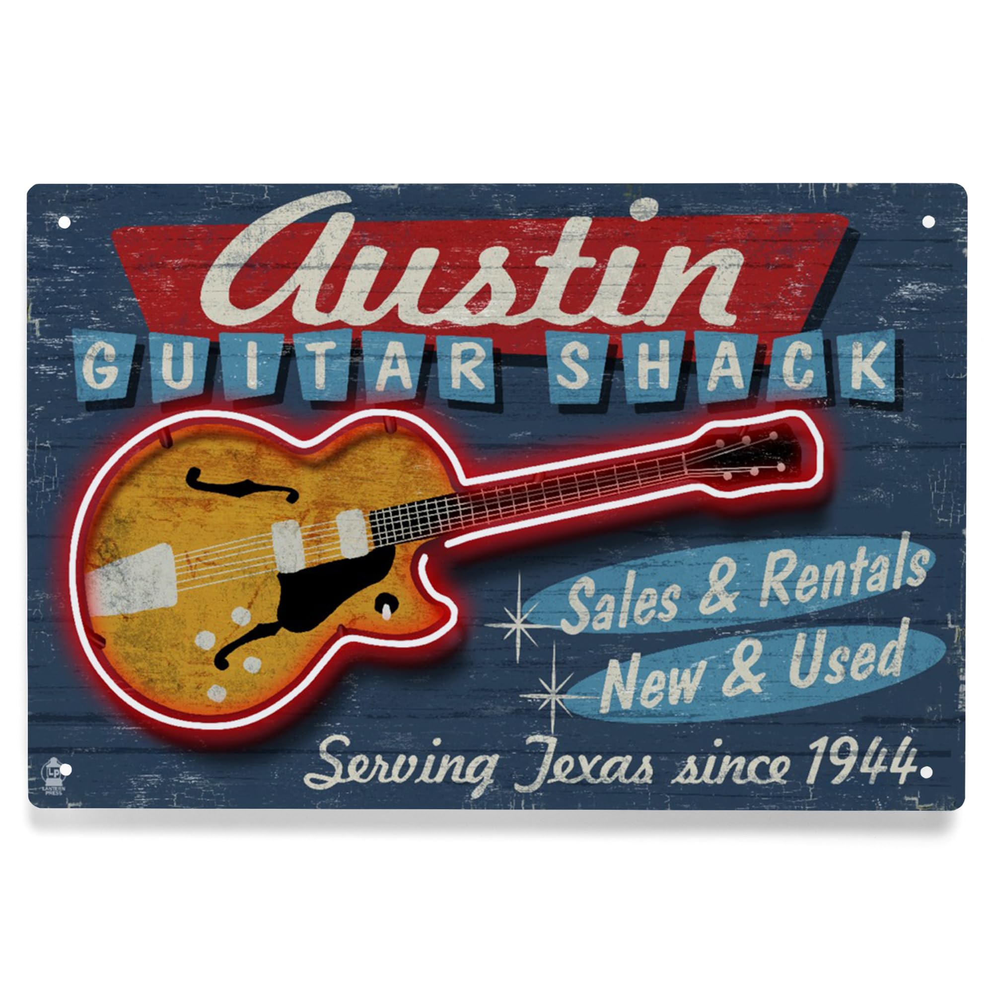 Vintage Guitar Shack Metal Sign 6x9 Inch - Austin Texas Wall Decor for Home, Bar & Man Cave | Lantern Press Retro Tin Sign