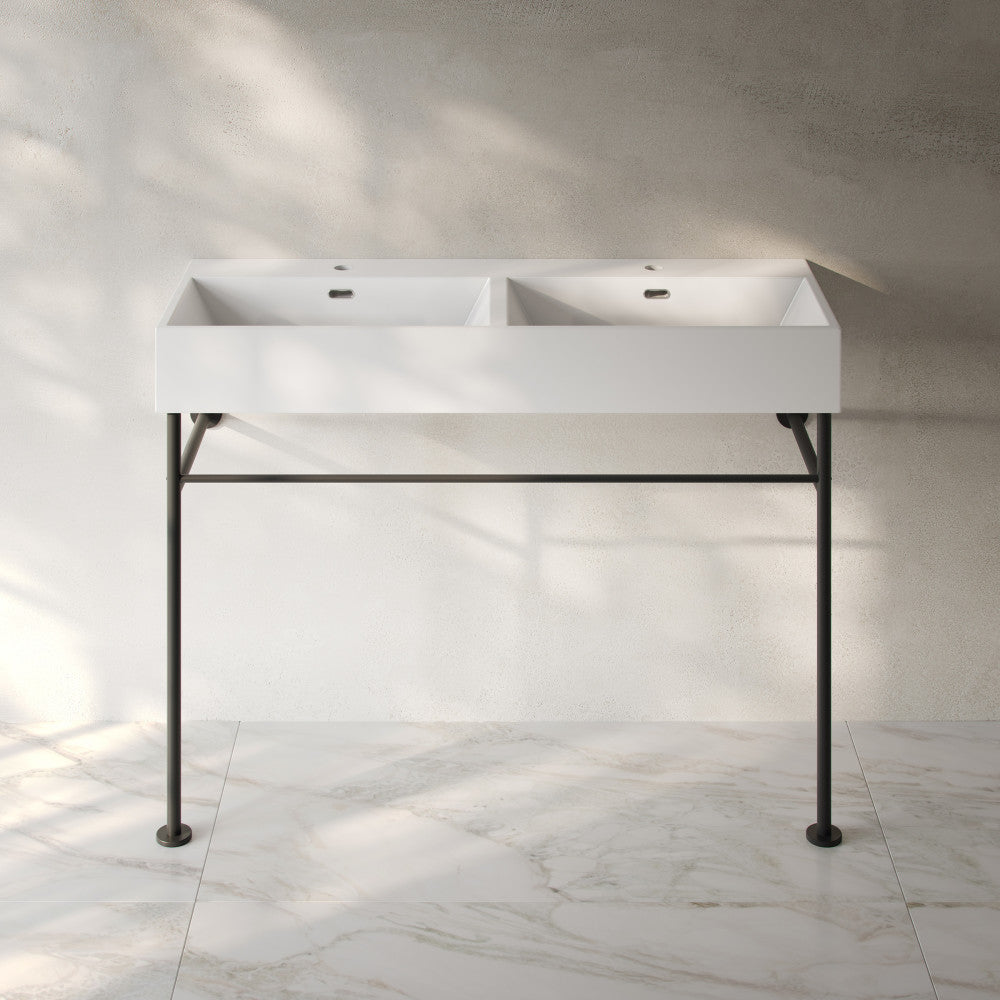 Claire 48 Inch Double Basin Bathroom Console Sink with Matte Black Legs - Perfect for Modern Farmhouse & Contemporary Bathroom Vanities