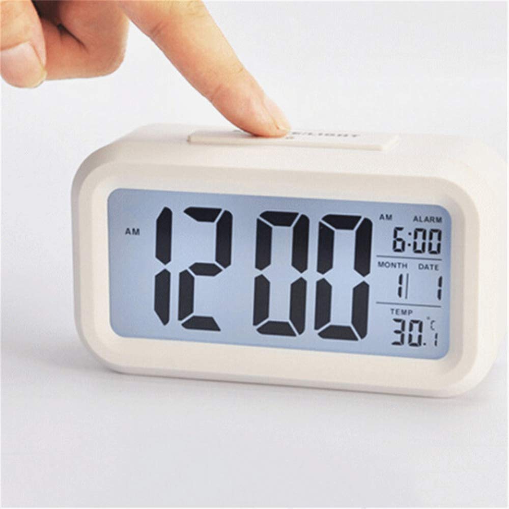 ZKG Digital Alarm Clock with Temperature Display, Snooze Function & Night Light - Perfect for Kids Bedroom, Desk Clock for Children, Wake Up Light for Home, Office, and School (White)