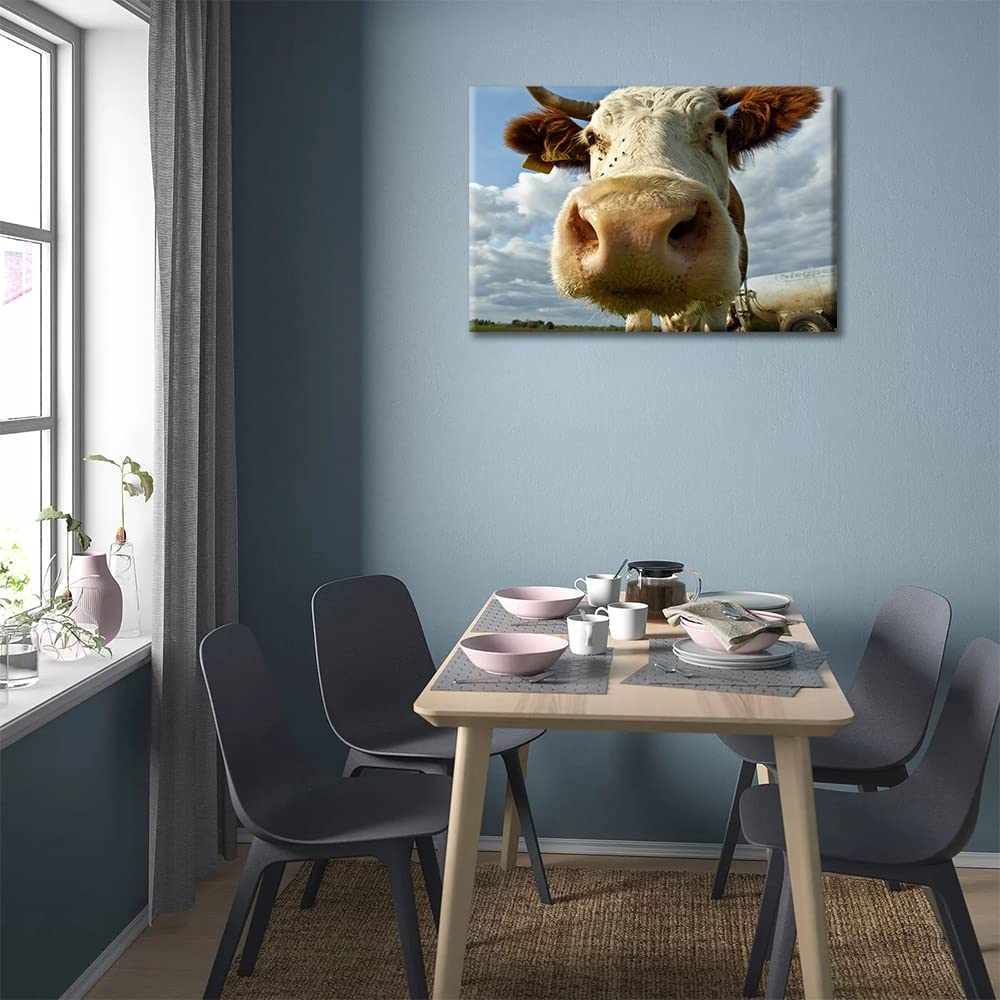 TUMOVO Modern Pasture Cattle Painting - Animal Wall Art Canvas Print for Living Room, Bedroom, Kitchen Decor - Framed Ready to Hang Home Decor Gift - 18x12 Inches - Perfect for Farmhouse, Rustic & Contemporary Interior Design Styles